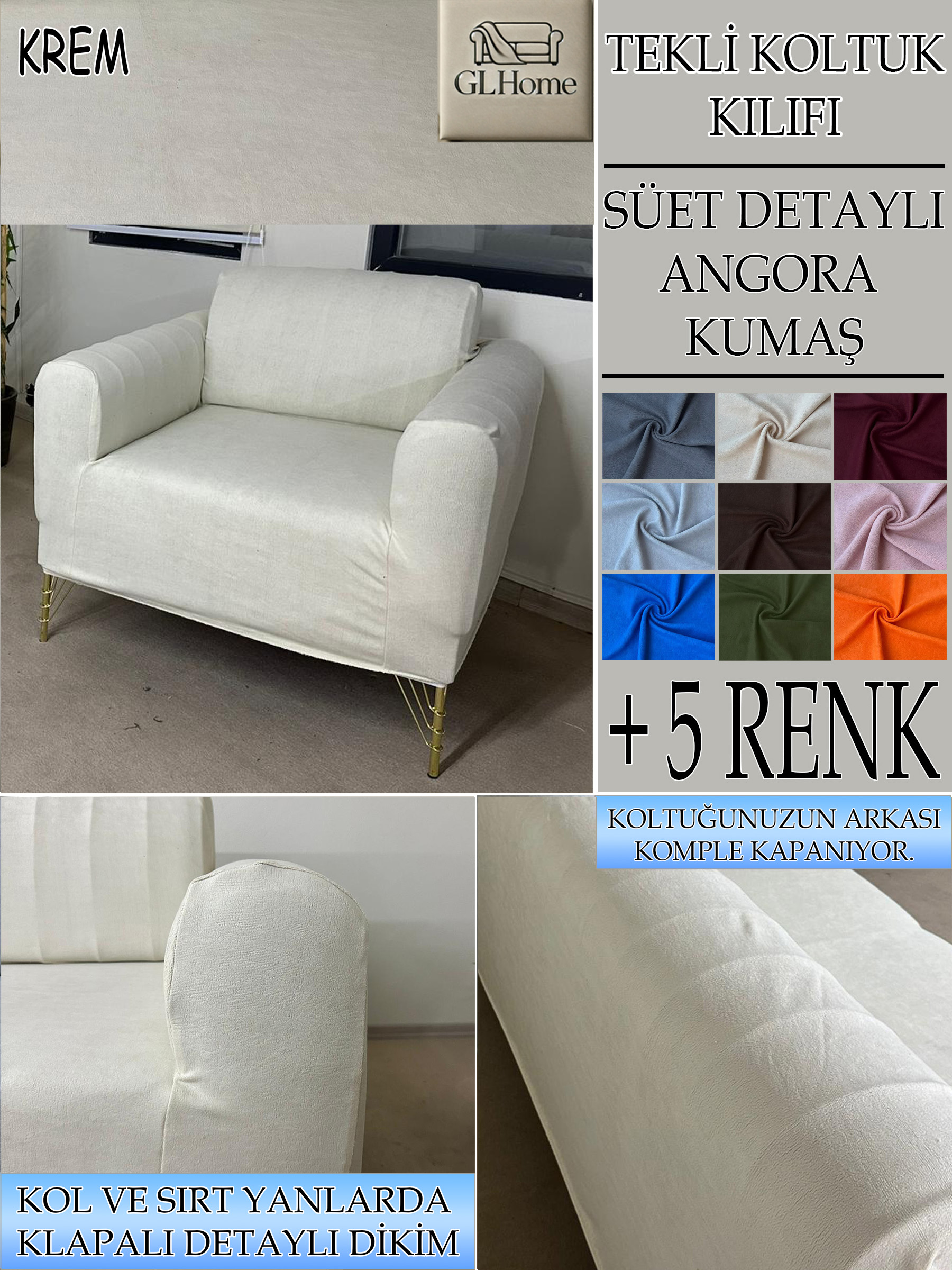 KREM SÜET KUMAŞ TEKLİ&BERJER KOMPLE GİYDİRME KOLTUK KILIFI