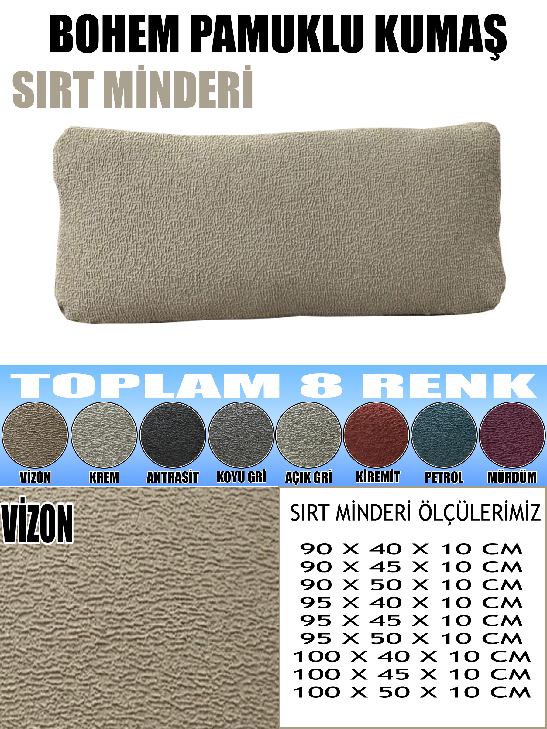 VİZON RENK LUX BOHEM PAMUKLU KUMAŞ 2 ADET SIRT MİNDER