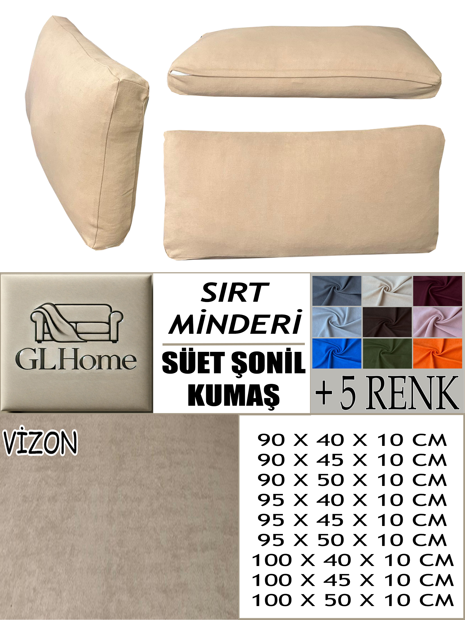 VİZON RENK SÜET KUMAŞ 2 ADET SIRT MİNDERİ
