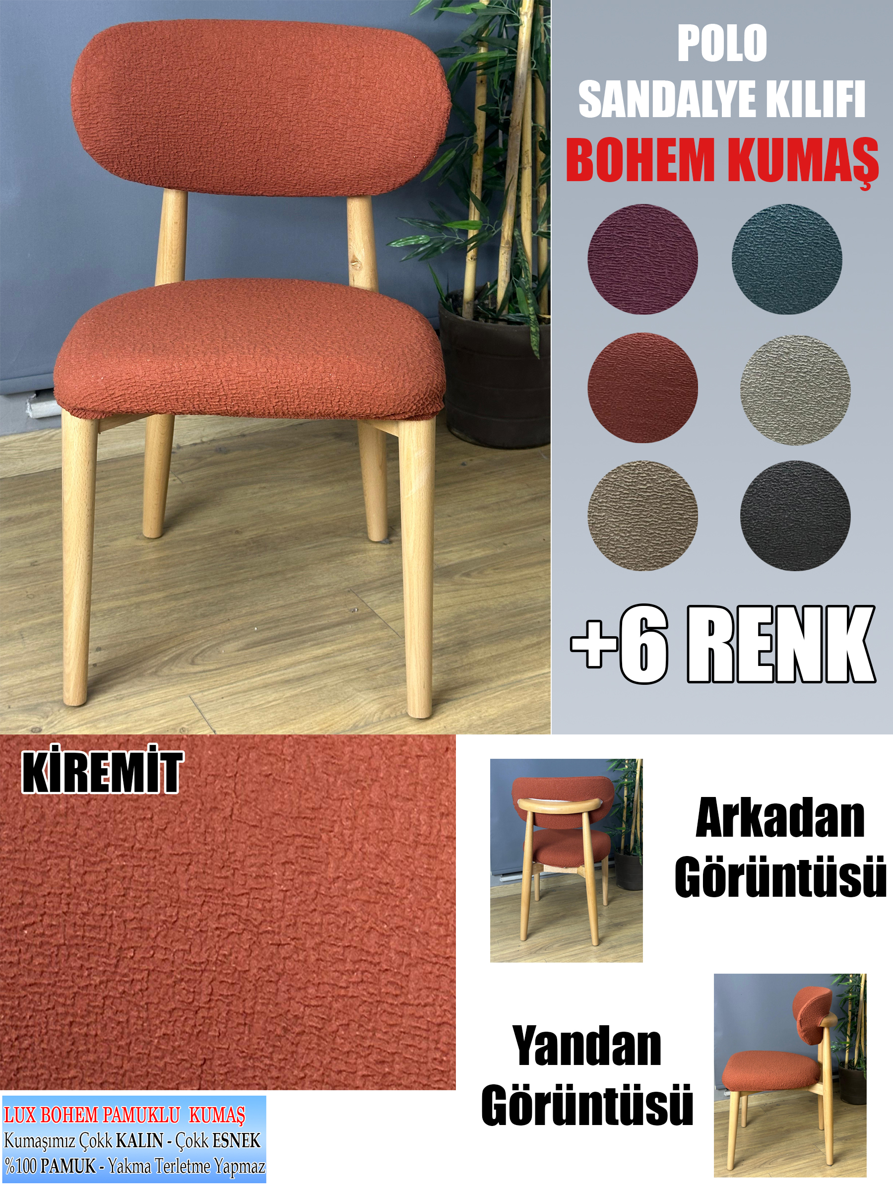 KİREMİT POLO SANDALYE KILIFI 4 ADET LÜX BOHEM KUMAŞ ÇOK KALIN %100 PAMUK