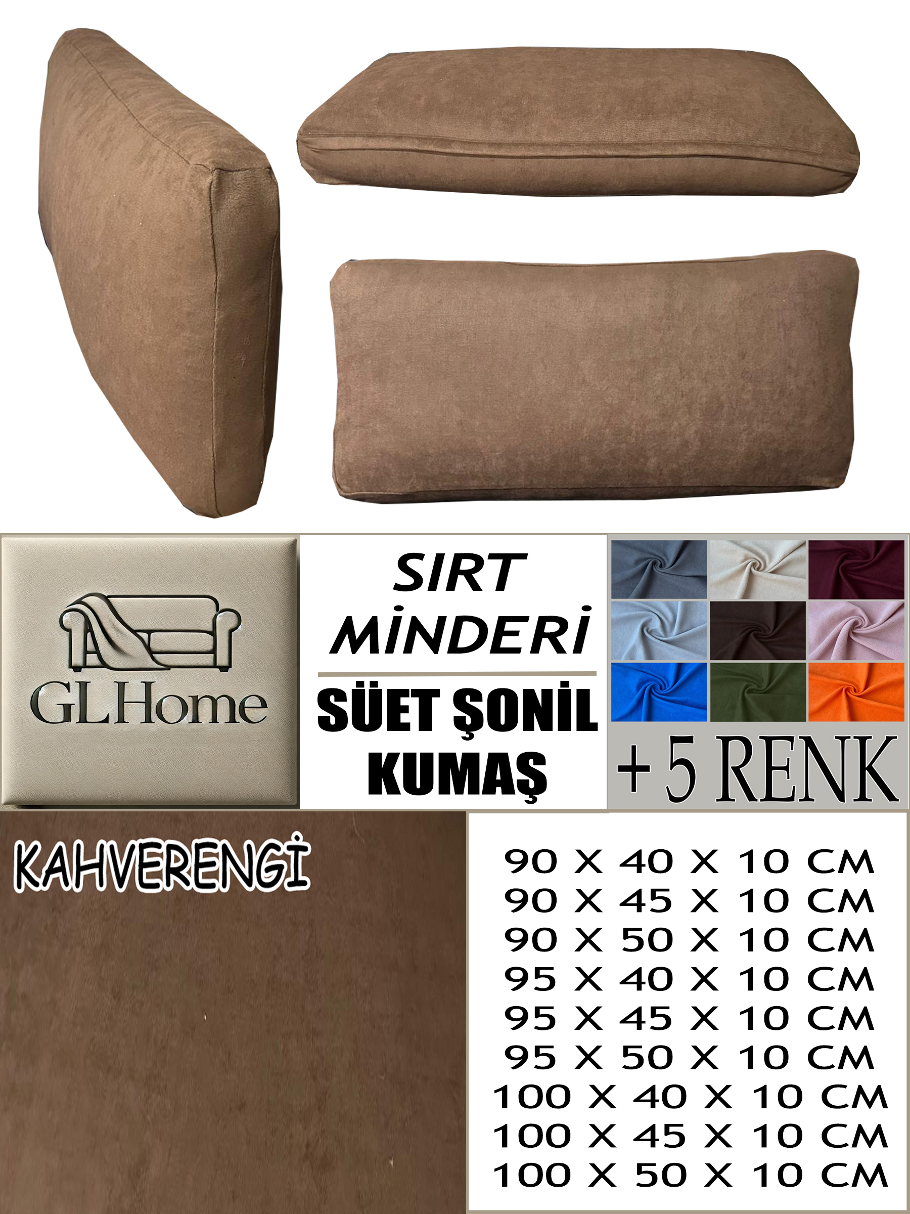 KAHVERENGİ RENK SÜET KUMAŞ 2 ADET SIRT MİNDERİ