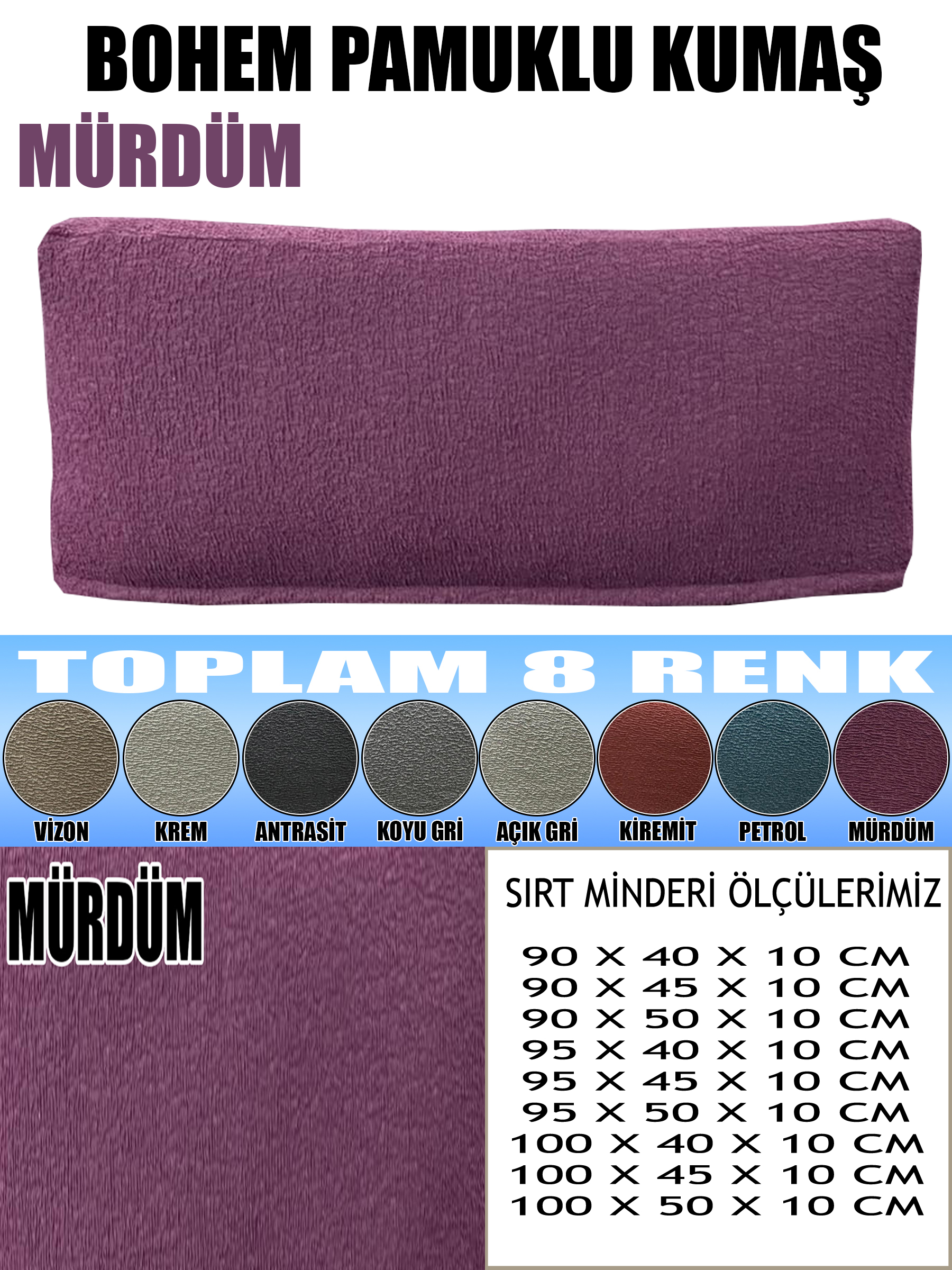 MÜRDÜM RENK LUX BOHEM PAMUKLU KUMAŞ 2 ADET SIRT MİNDER