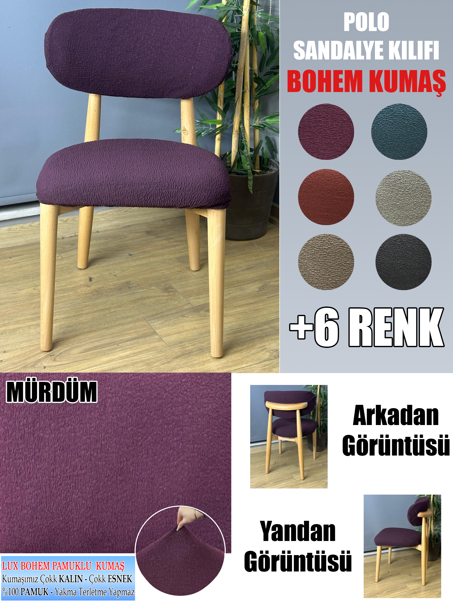 MÜRDÜM POLO SANDALYE KILIFI 6 ADET LÜX BOHEM KUMAŞ ÇOK KALIN %100 PAMUK