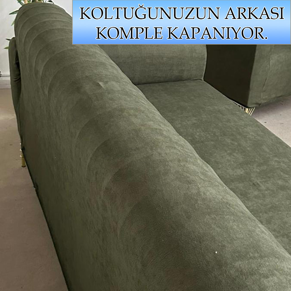 HAKİ SÜET KUMAŞ 3 LÜ KOMPLE GİYDİRME KANEPE & ÇEKYAT KILIFI