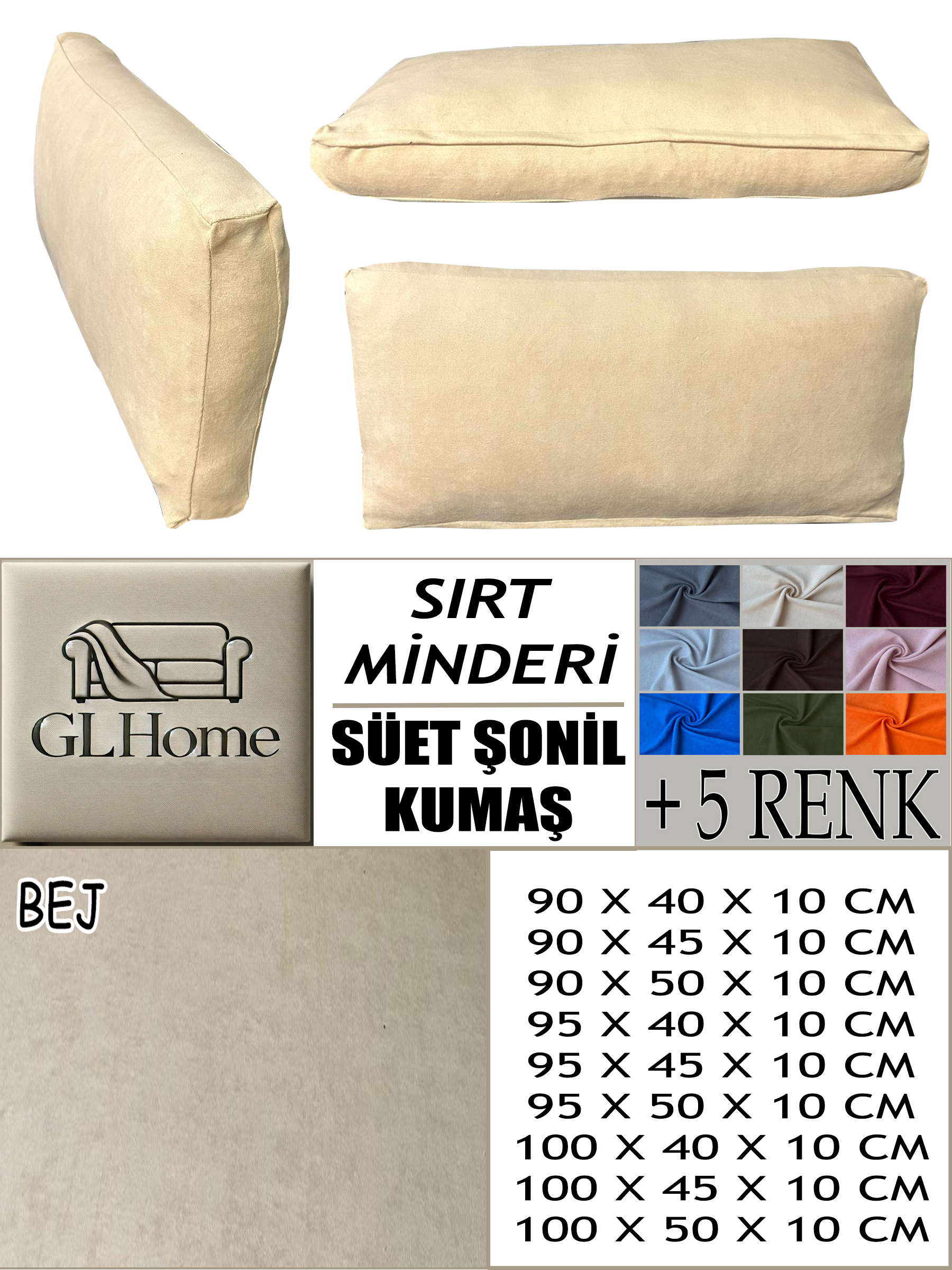 BEJ RENK SÜET KUMAŞ 2 ADET SIRT MİNDERİ