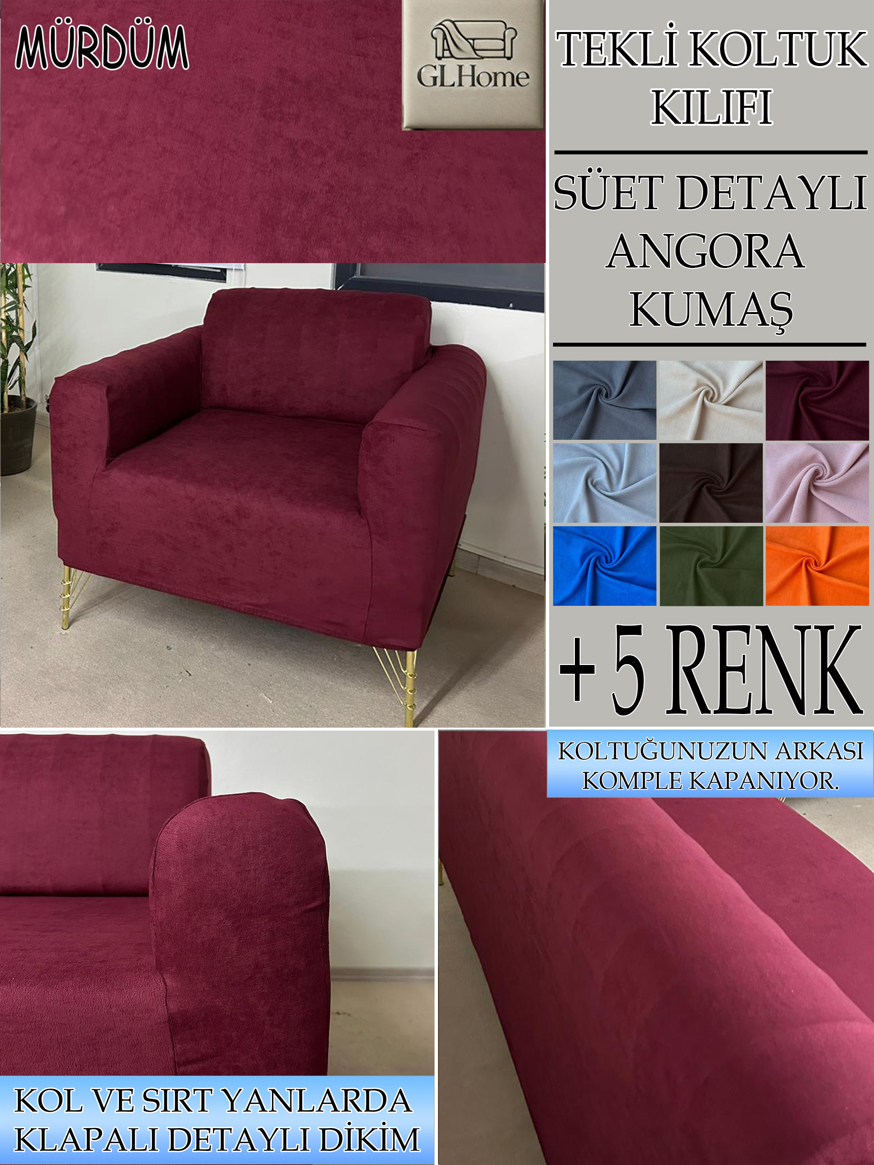 MÜRDÜM SÜET KUMAŞ TEKLİ&BERJER KOMPLE GİYDİRME KOLTUK KILIFI