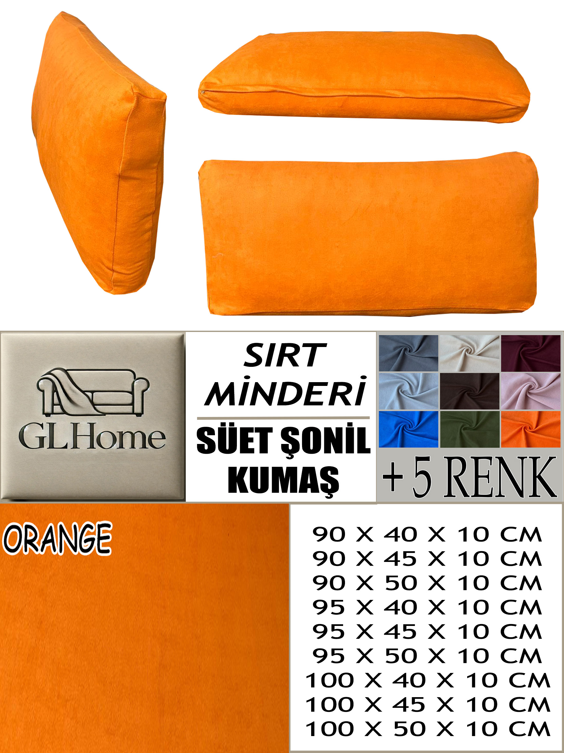 ORANGE RENK SÜET KUMAŞ 2 ADET SIRT MİNDERİ