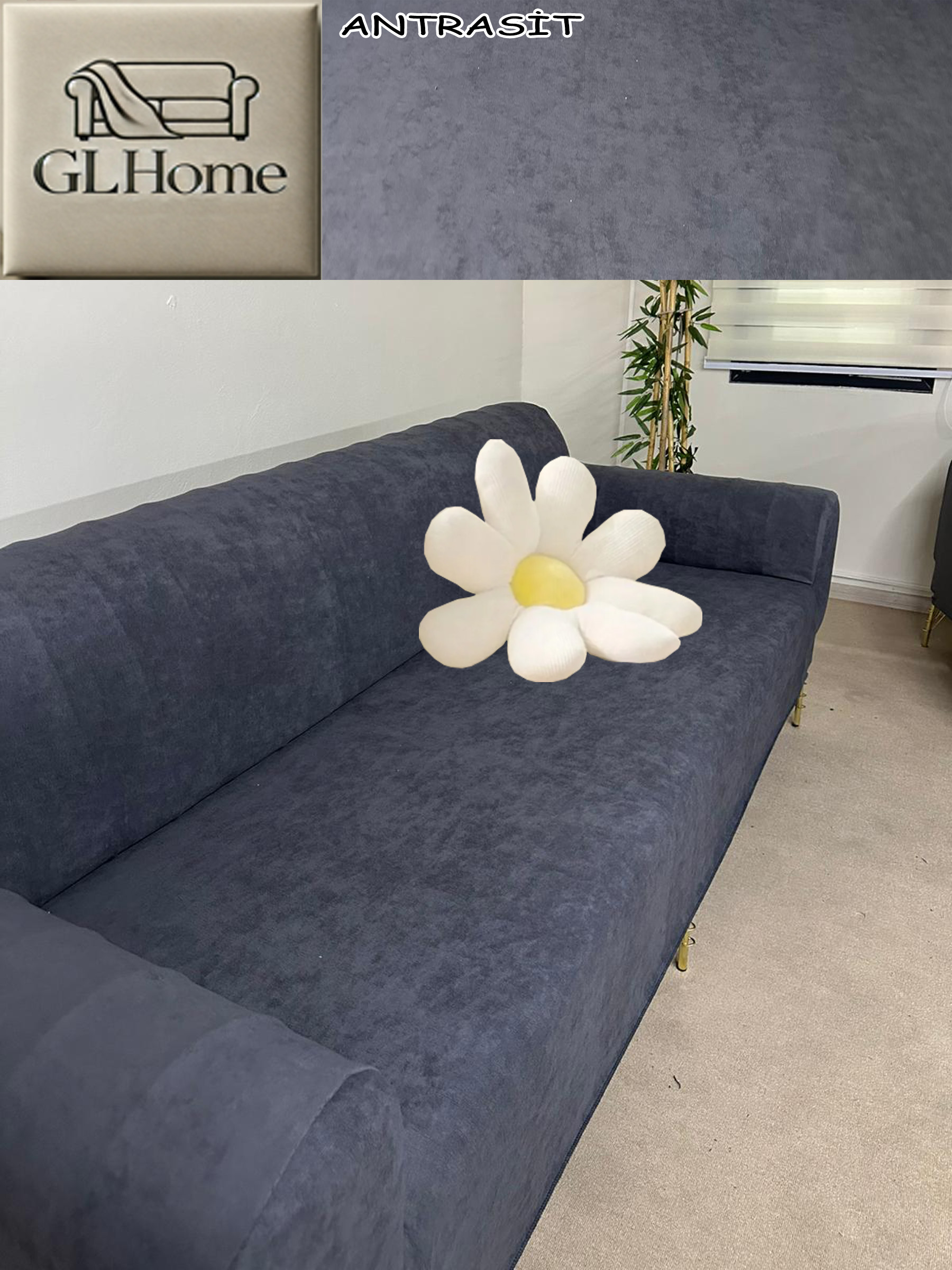 ANTRASİT SÜET KUMAŞ 3 LÜ KOMPLE GİYDİRME KANEPE & ÇEKYAT KILIFI