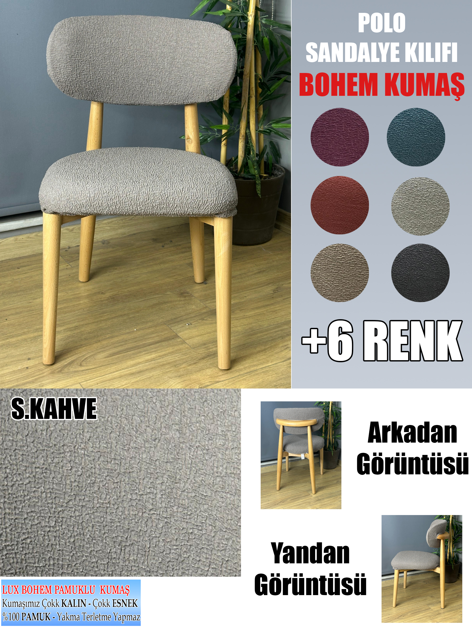S.KAHVE POLO SANDALYE KILIFI 4 ADET LÜX BOHEM KUMAŞ ÇOK KALIN %100 PAMUK