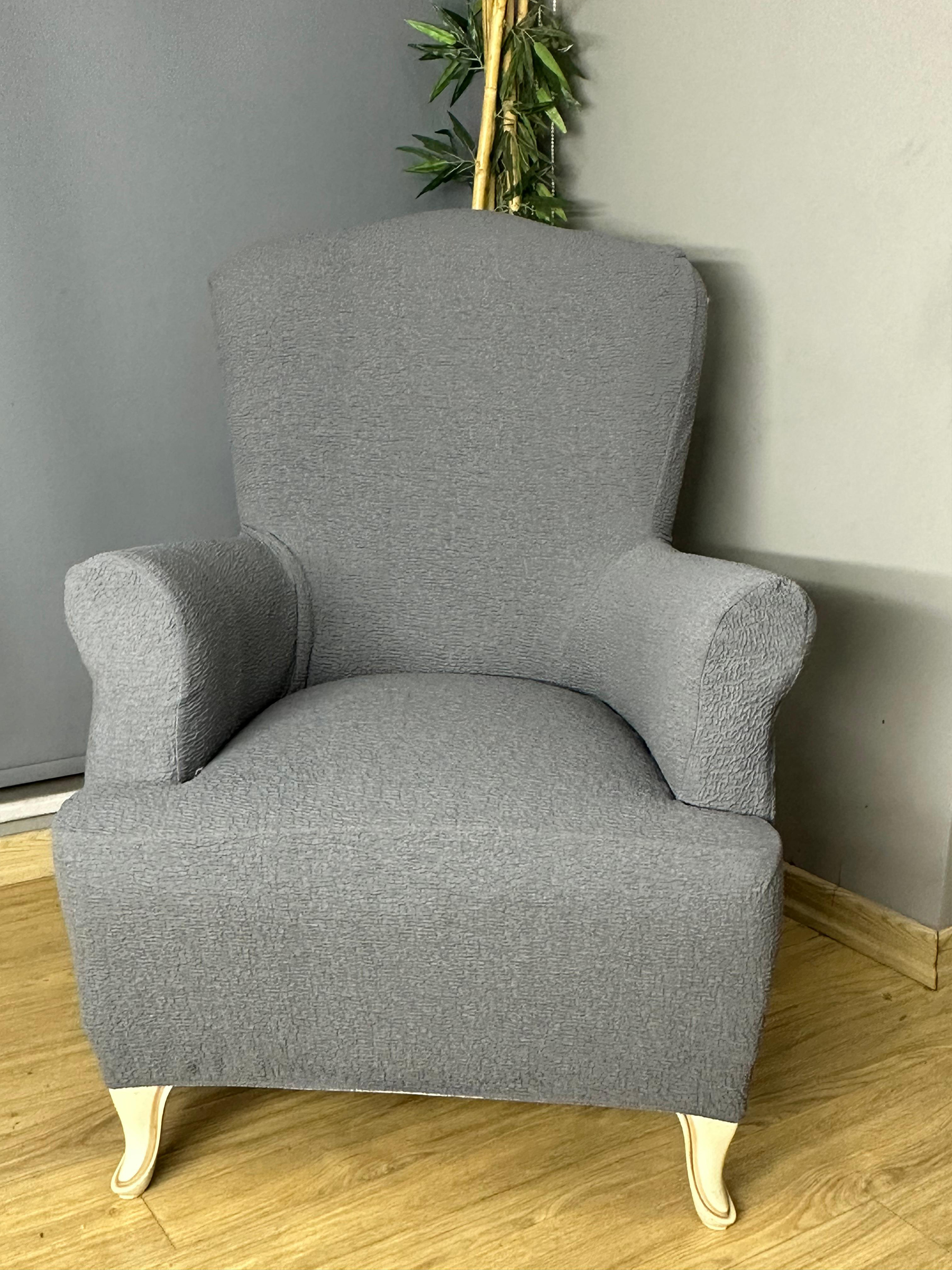 KOYU GRİ LUX BOHEM PAMUKLU KUMAŞ SULTAN ÇIKINTILI MODEL KOMPLE GİYDİRME BERJER KILIFI.