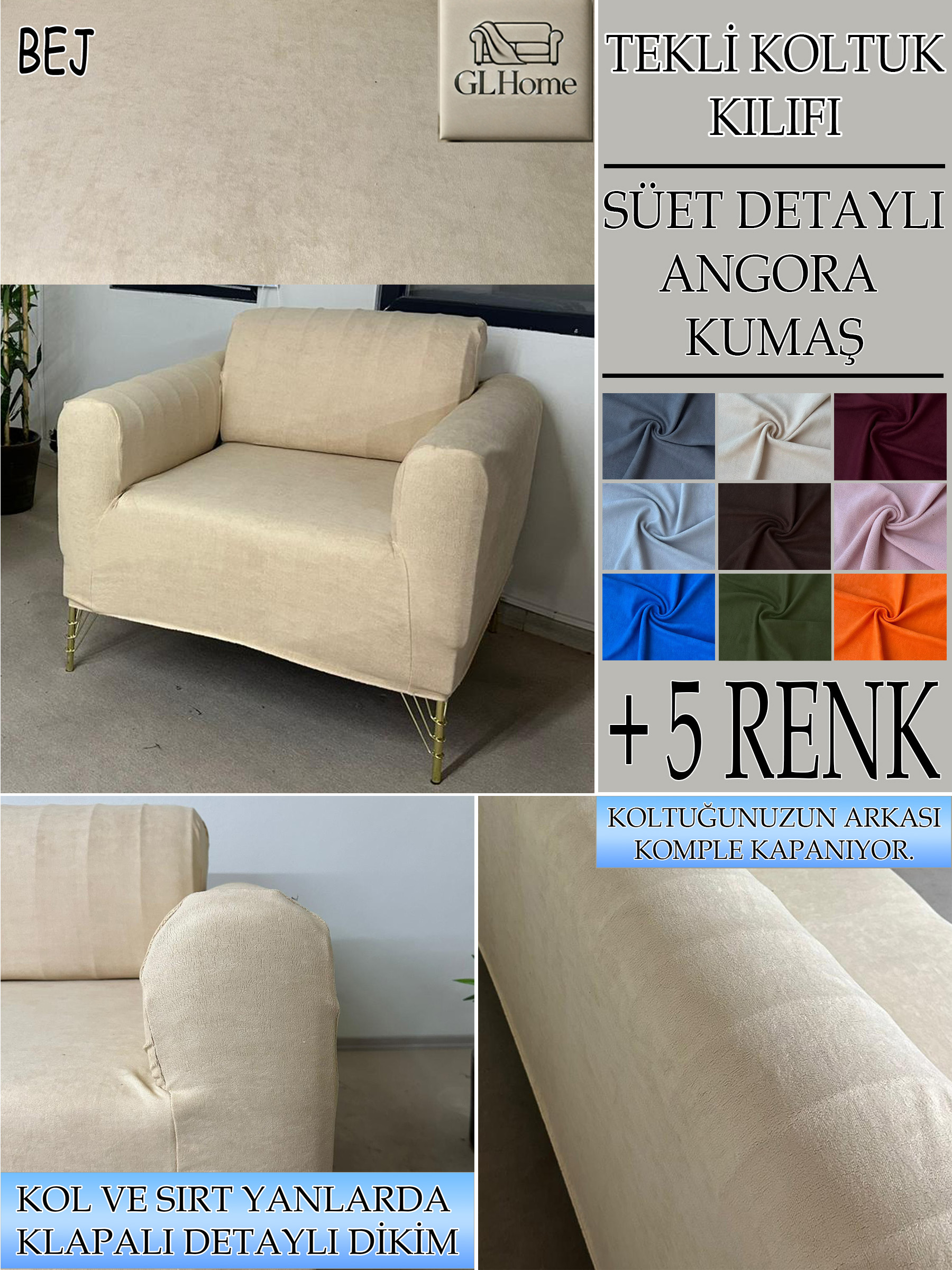 BEJ SÜET KUMAŞ TEKLİ&BERJER KOMPLE GİYDİRME KOLTUK KILIFI