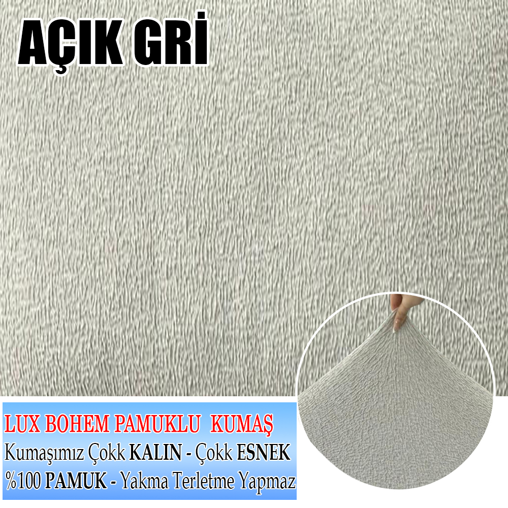 AÇIK GRİ LUX BOHEM PAMUKLU KUMAŞ TEKLİ KOMPLE GİYDİRME TEKLİ & BERJER , OLDUKÇA KALIN BİR KUMAŞTIR.