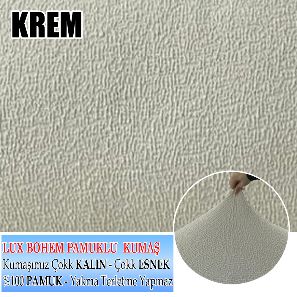 KREM LUX BOHEM PAMUKLU KUMAŞ SULTAN ÇIKINTILI MODEL KOMPLE GİYDİRME BERJER KILIFI.