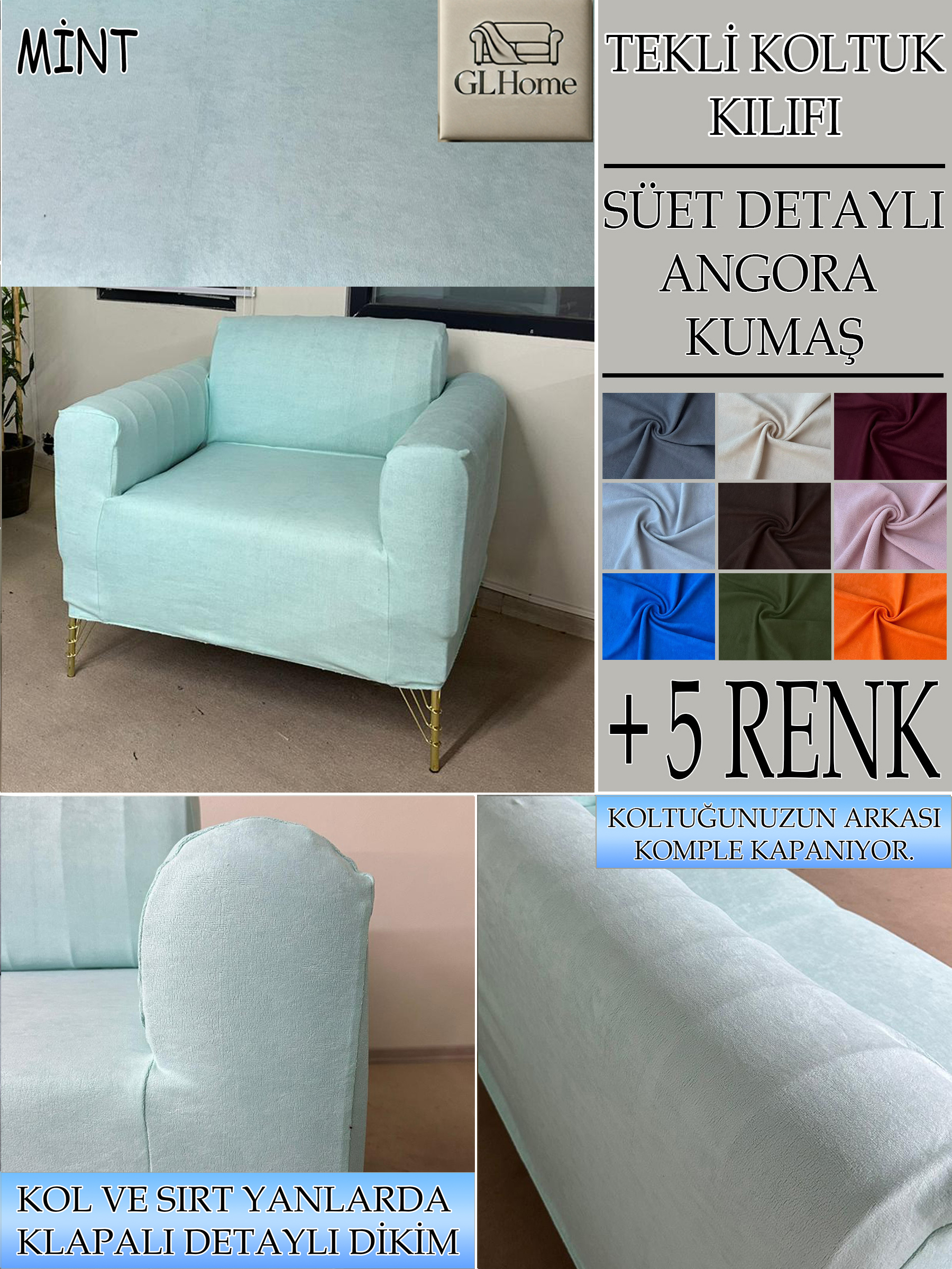 MİNT SÜET KUMAŞ TEKLİ&BERJER KOMPLE GİYDİRME KOLTUK KILIFI
