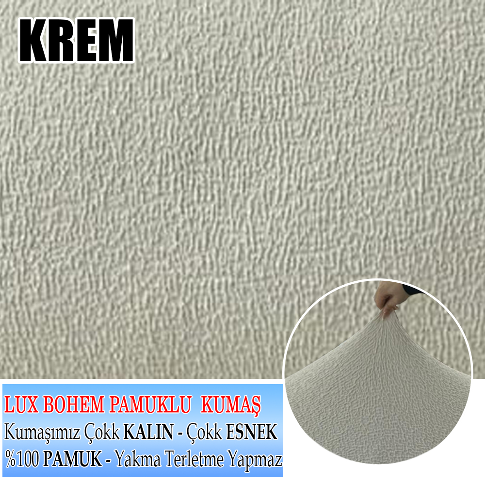 KREM RENGİ LUX BOHEM PAMUKLU KUMAŞ KOLTUK KILIFI SETİ - 3+3+1+1 SET 7 KG GELMEKTEDİR. KALIN VE DAYANIKLIDIR.