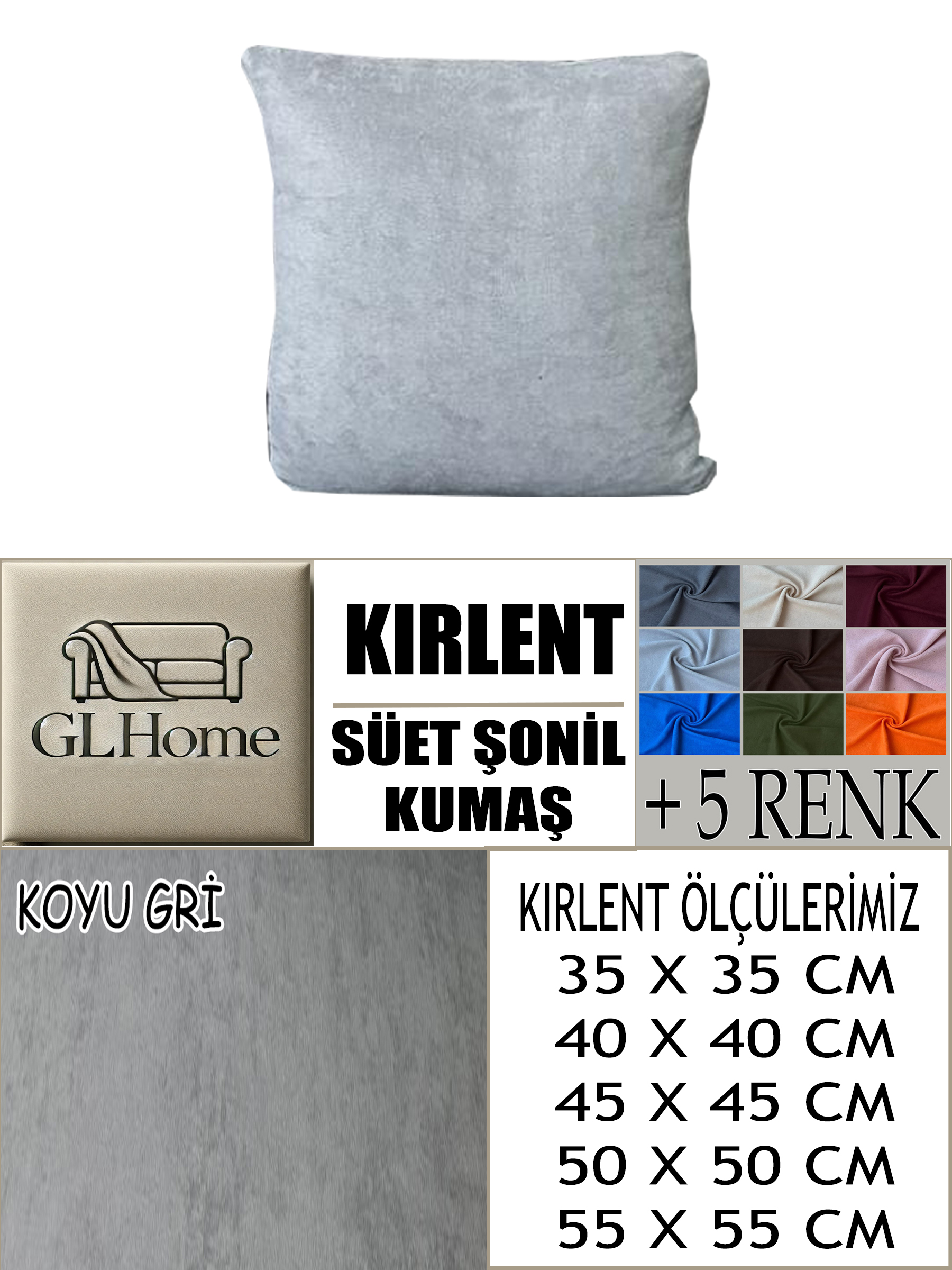  KOYU GRİ RENK SÜET KUMAŞ 2 ADET KİRLENT KILIFI
