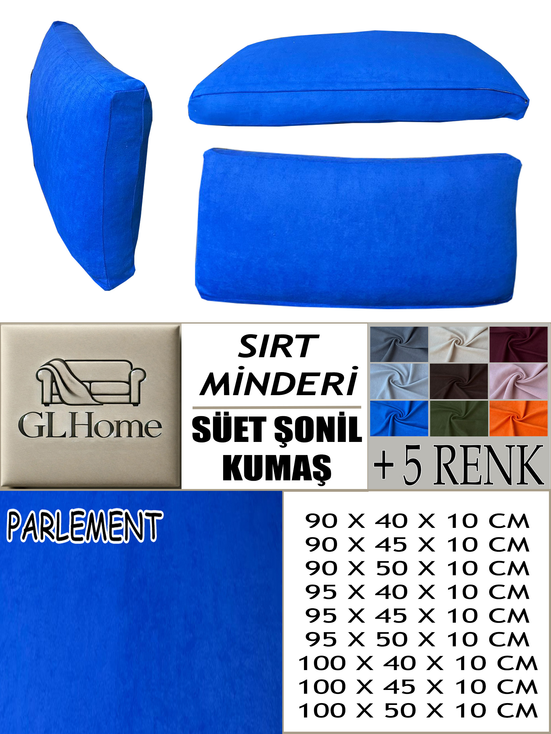 PARLEMENT RENK SÜET KUMAŞ 2 ADET SIRT MİNDERİ