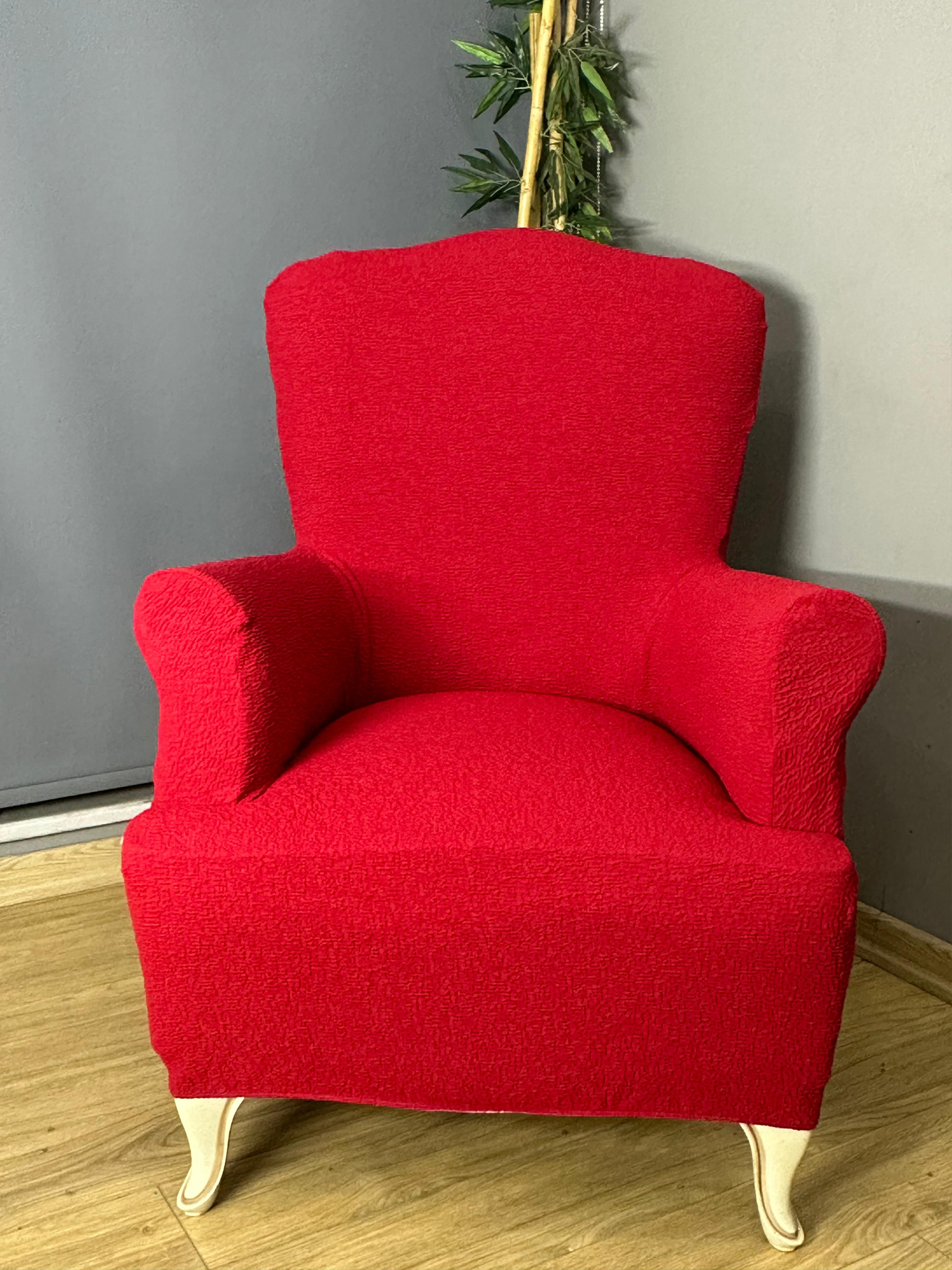 KIRMIZI LUX BOHEM PAMUKLU KUMAŞ SULTAN ÇIKINTILI MODEL KOMPLE GİYDİRME BERJER KILIFI.