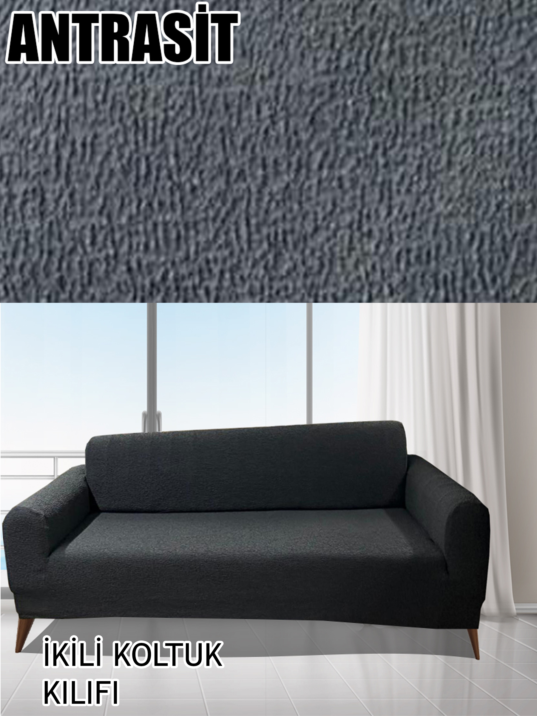 ANTRASİT LUX BOHEM PAMUKLU KUMAŞ ÇİFT KİŞİLİK KOLTUK KILIFI KOMPLE GİYDİRME KALIN VE DAYANIKLIDIR