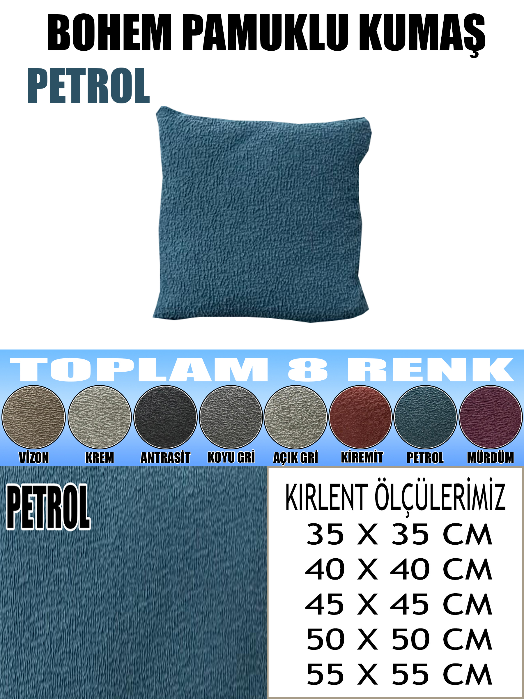 PETROL RENK LUX BOHEM PAMUKLU KUMAŞ 2 ADET KİRLENT KILIFI