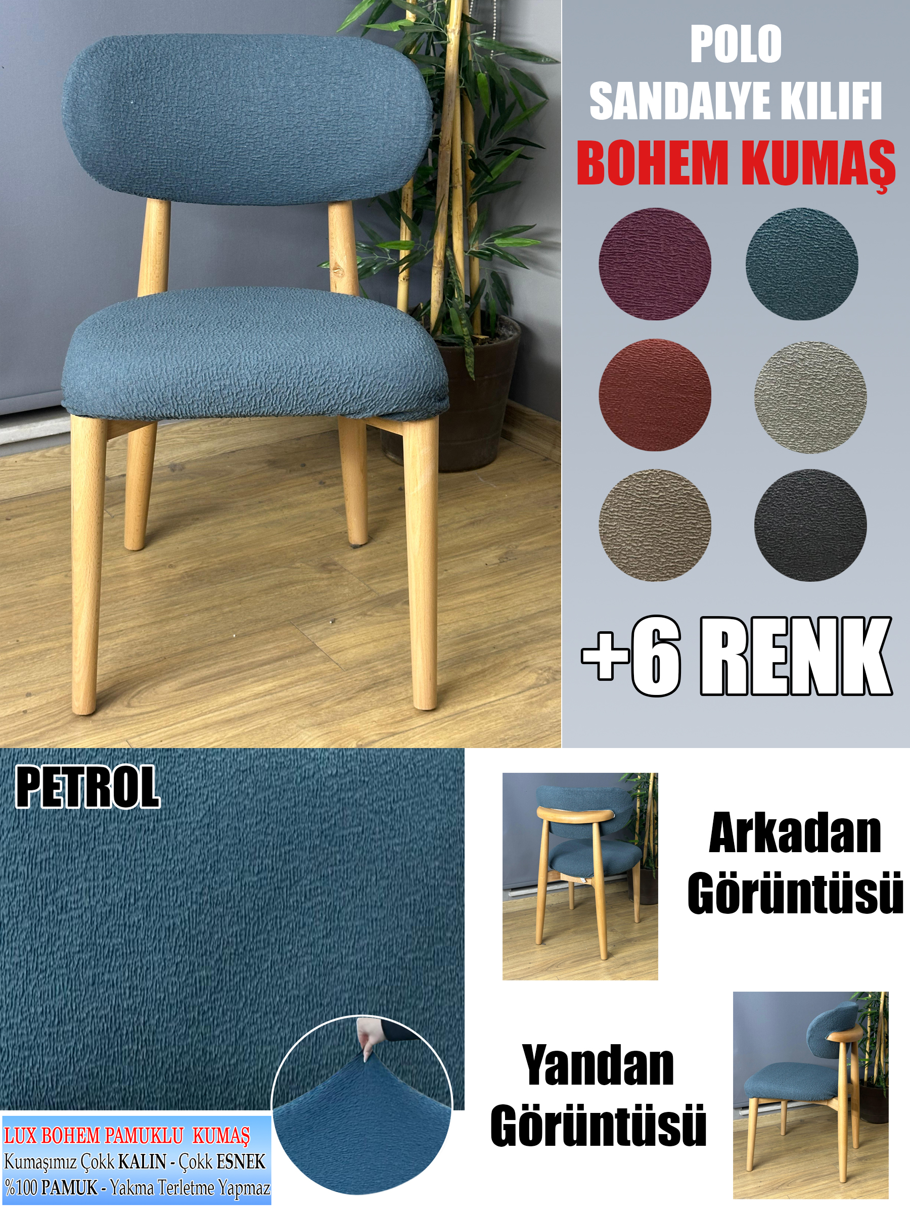 PETROL POLO SANDALYE KILIFI 4 ADET LÜX BOHEM KUMAŞ ÇOK KALIN %100 PAMUK