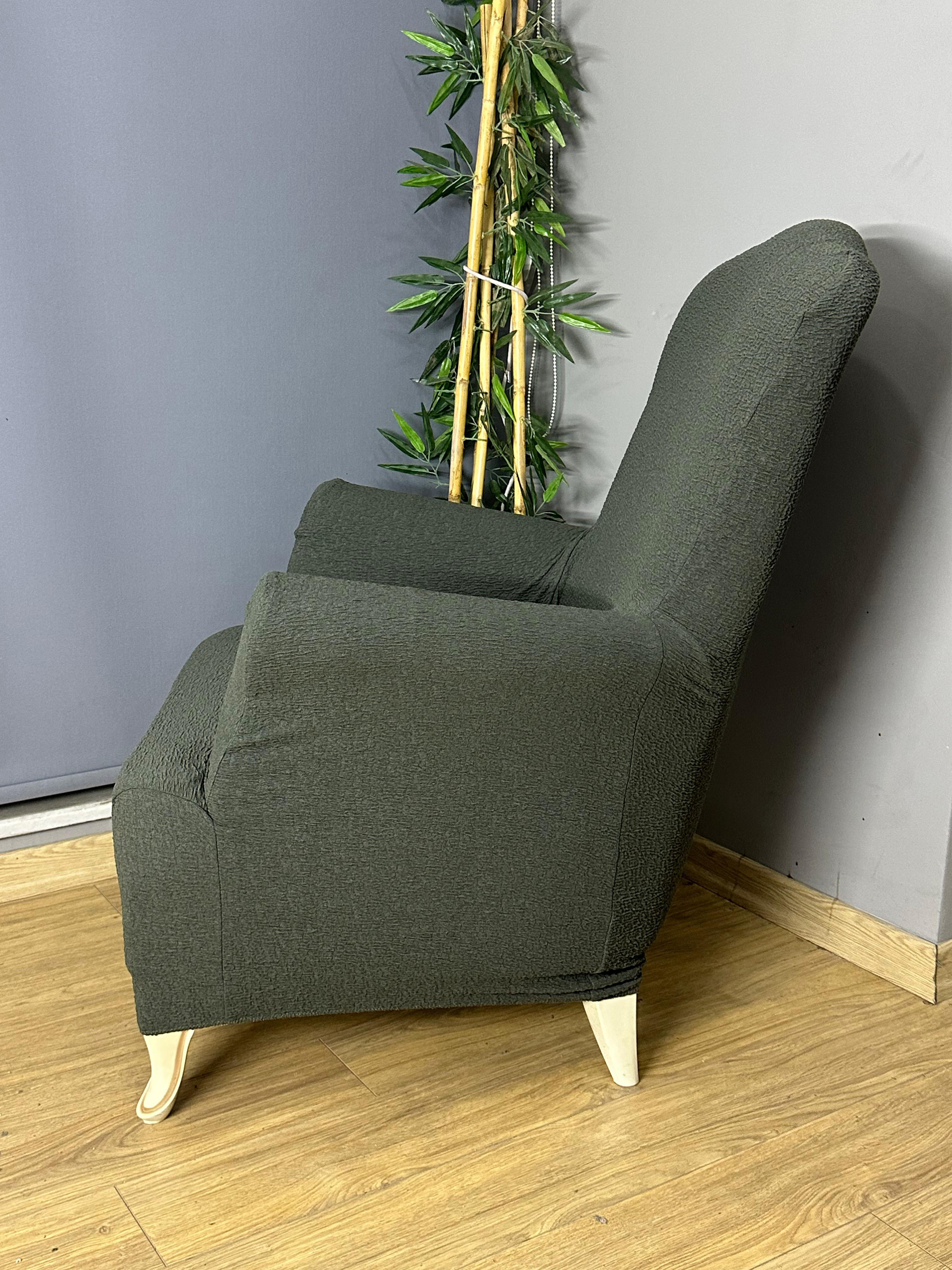 HAKİ LUX BOHEM PAMUKLU KUMAŞ SULTAN ÇIKINTILI MODEL KOMPLE GİYDİRME BERJER KILIFI.