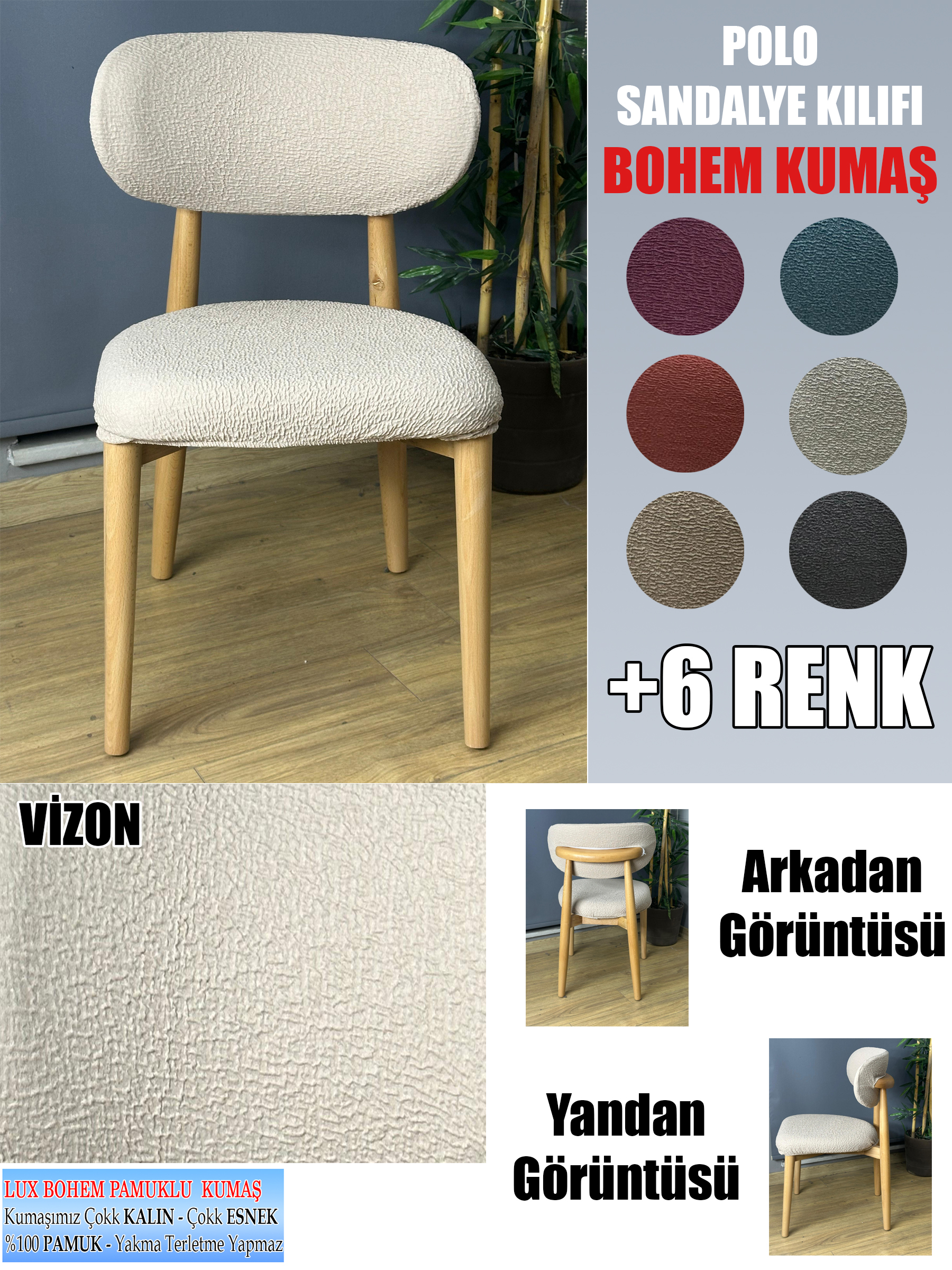 VİZON POLO SANDALYE KILIFI 6 ADET LÜX BOHEM KUMAŞ ÇOK KALIN %100 PAMUK