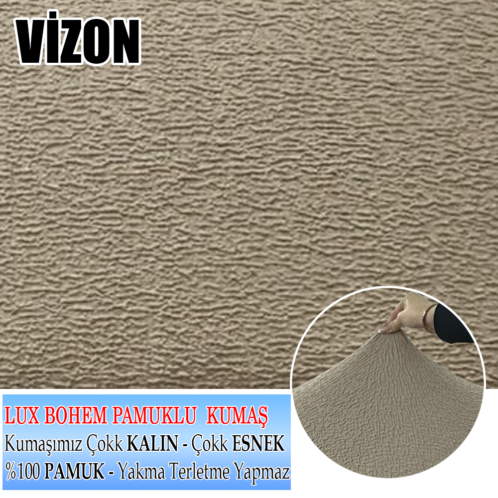 VİZON LUX BOHEM PAMUKLU KUMAŞ TEKLİ KOMPLE GİYDİRME TEKLİ & BERJER , OLDUKÇA KALIN BİR KUMAŞTIR.