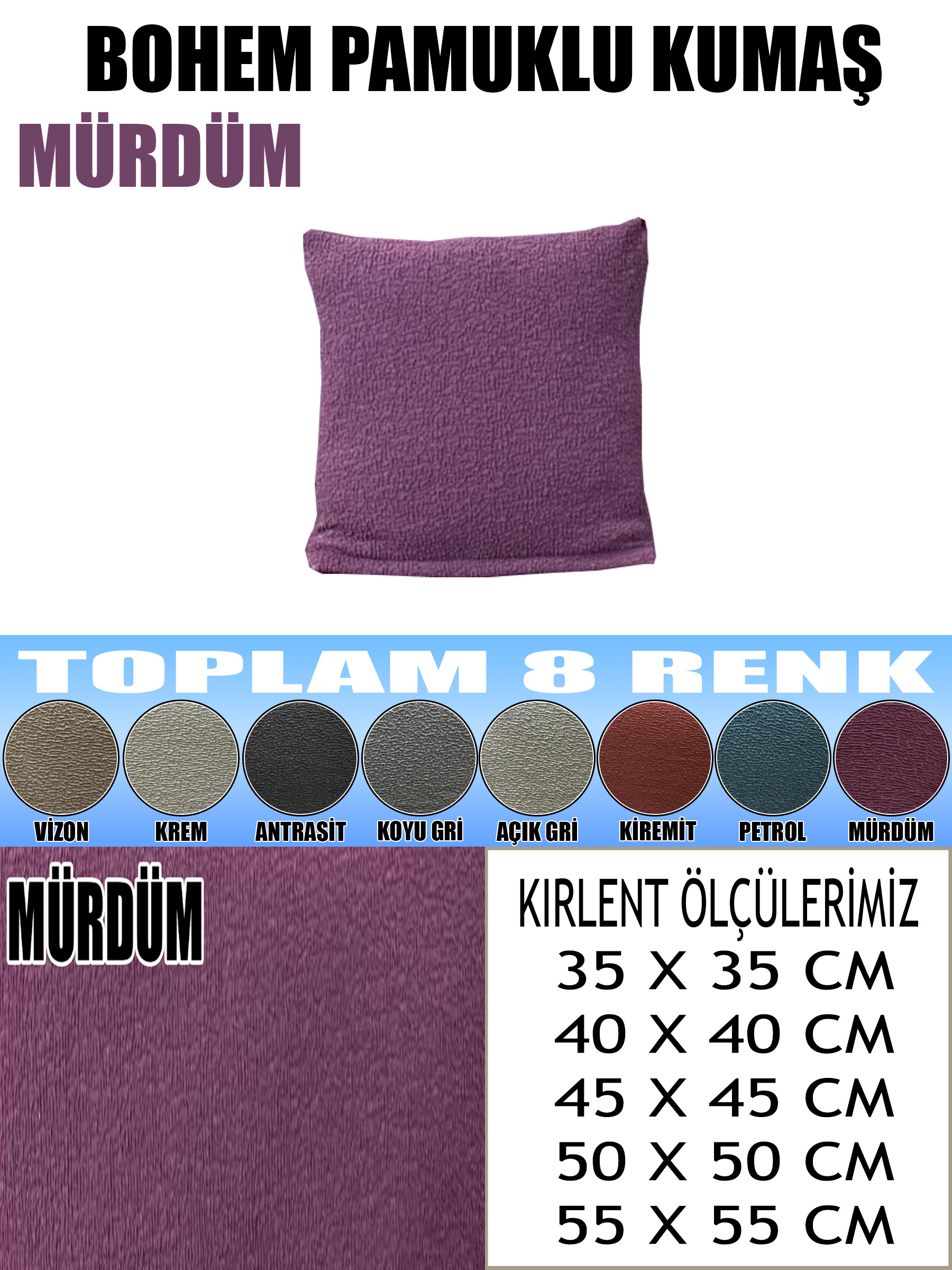 MÜRDÜM RENK LUX BOHEM PAMUKLU KUMAŞ 2 ADET KİRLENT KILIFI