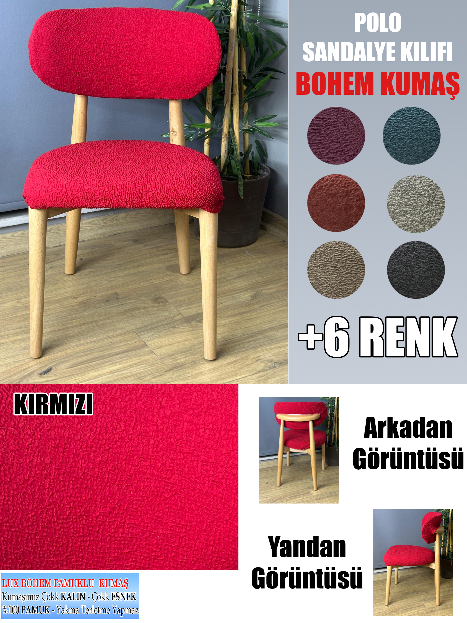 KIRMIZI POLO SANDALYE KILIFI 4 ADET LÜX BOHEM KUMAŞ ÇOK KALIN %100 PAMUK