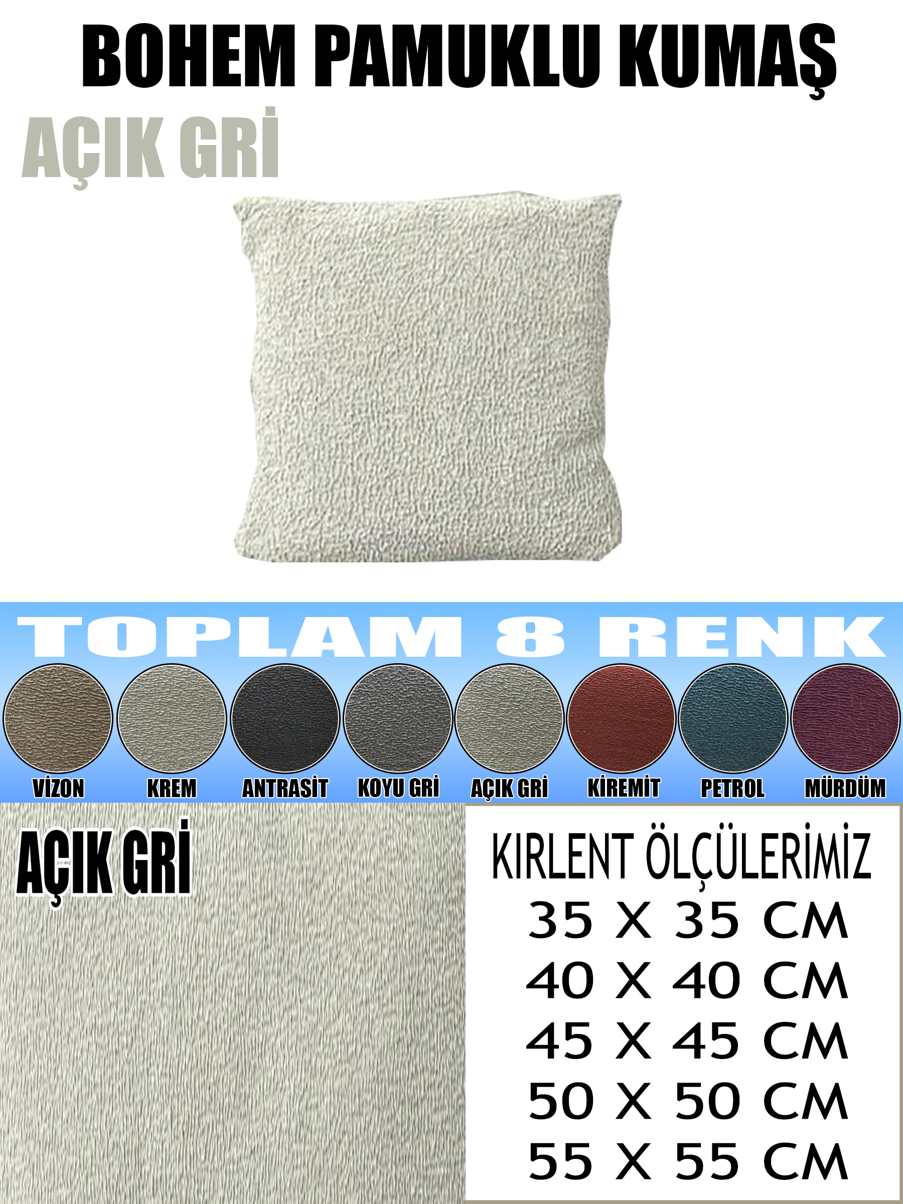 AÇIK GRİ RENK LUX BOHEM PAMUKLU KUMAŞ 2 ADET KİRLENT KILIFI