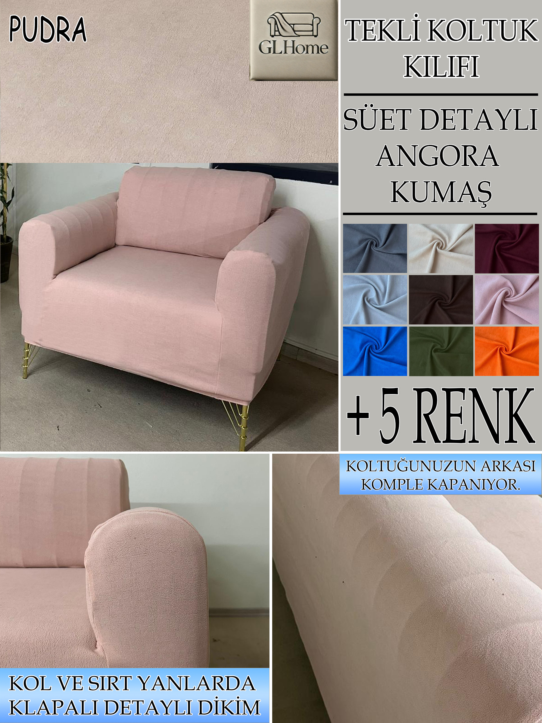 PUDRA SÜET KUMAŞ TEKLİ&BERJER KOMPLE GİYDİRME KOLTUK KILIFI
