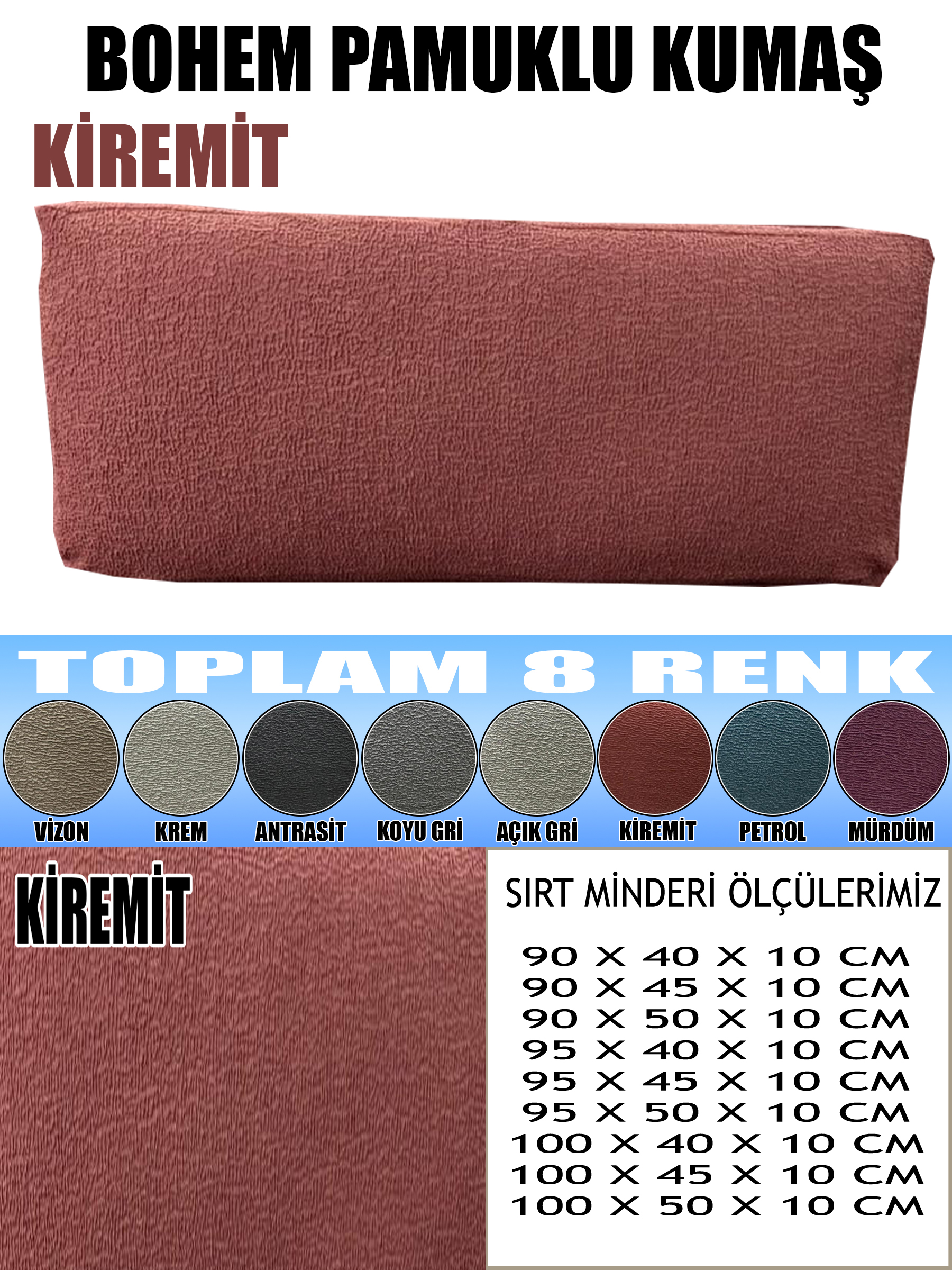 KİREMİT RENK LUX BOHEM PAMUKLU KUMAŞ 2 ADET SIRT MİNDER
