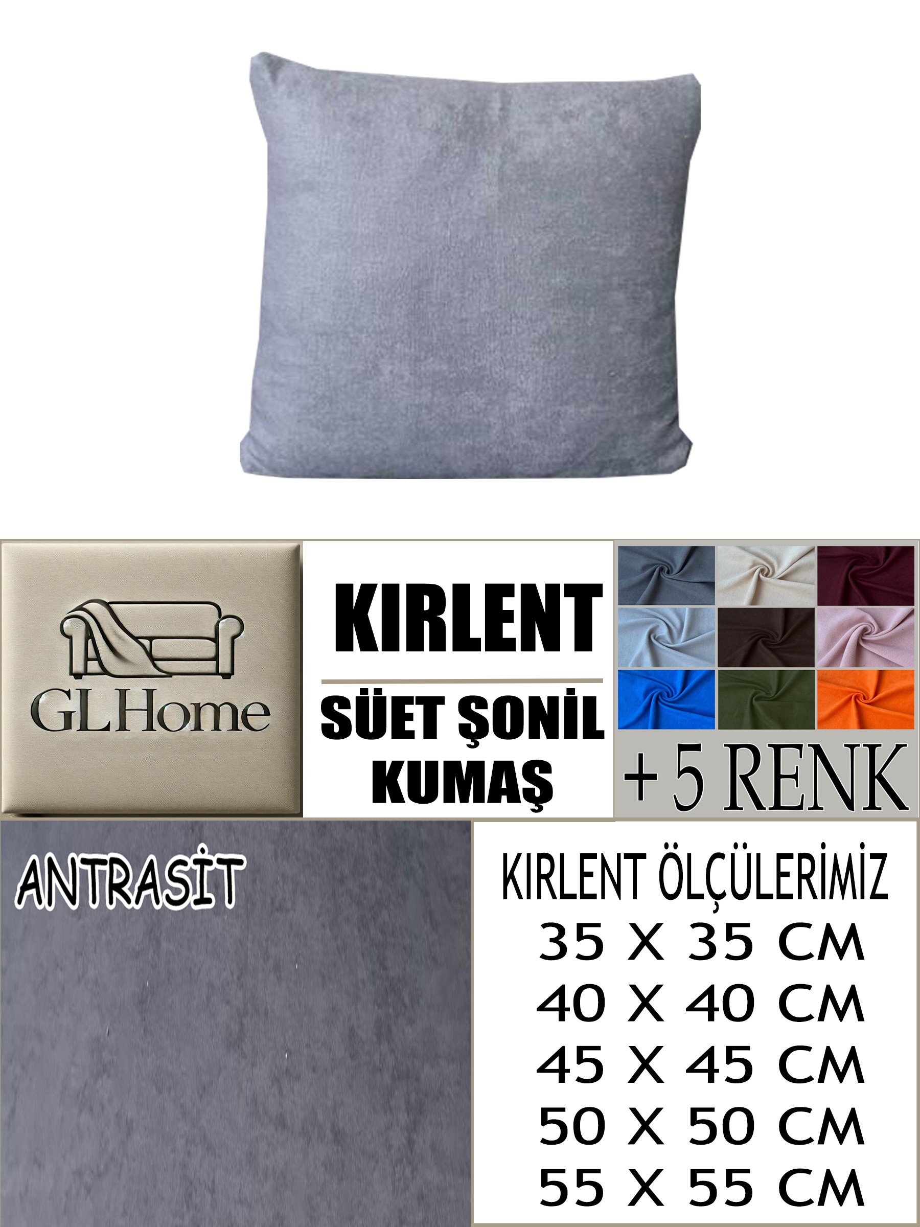 ANTRASİT RENK SÜET KUMAŞ 2 ADET KİRLENT KILIFI