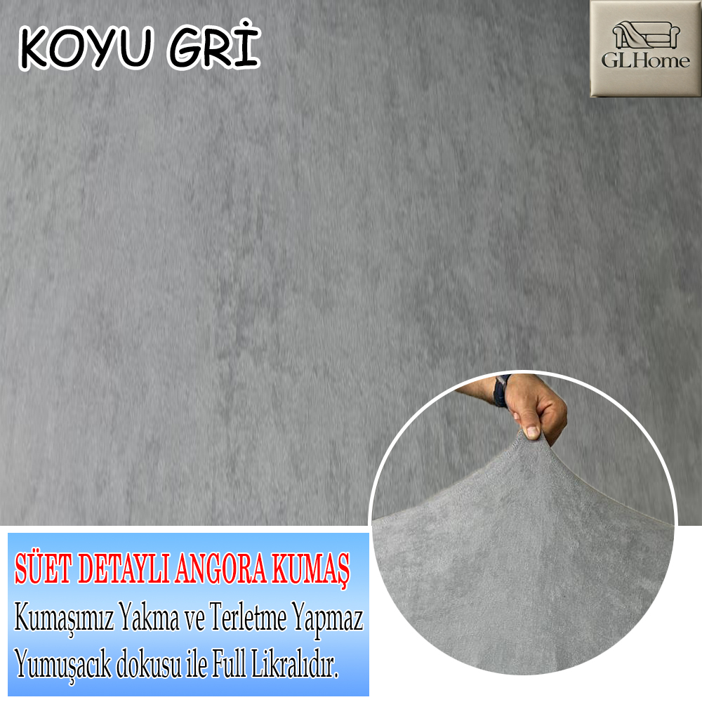 KOYU GRİ SÜET KUMAŞ 3 LÜ KOMPLE GİYDİRME KANEPE & ÇEKYAT KILIFI