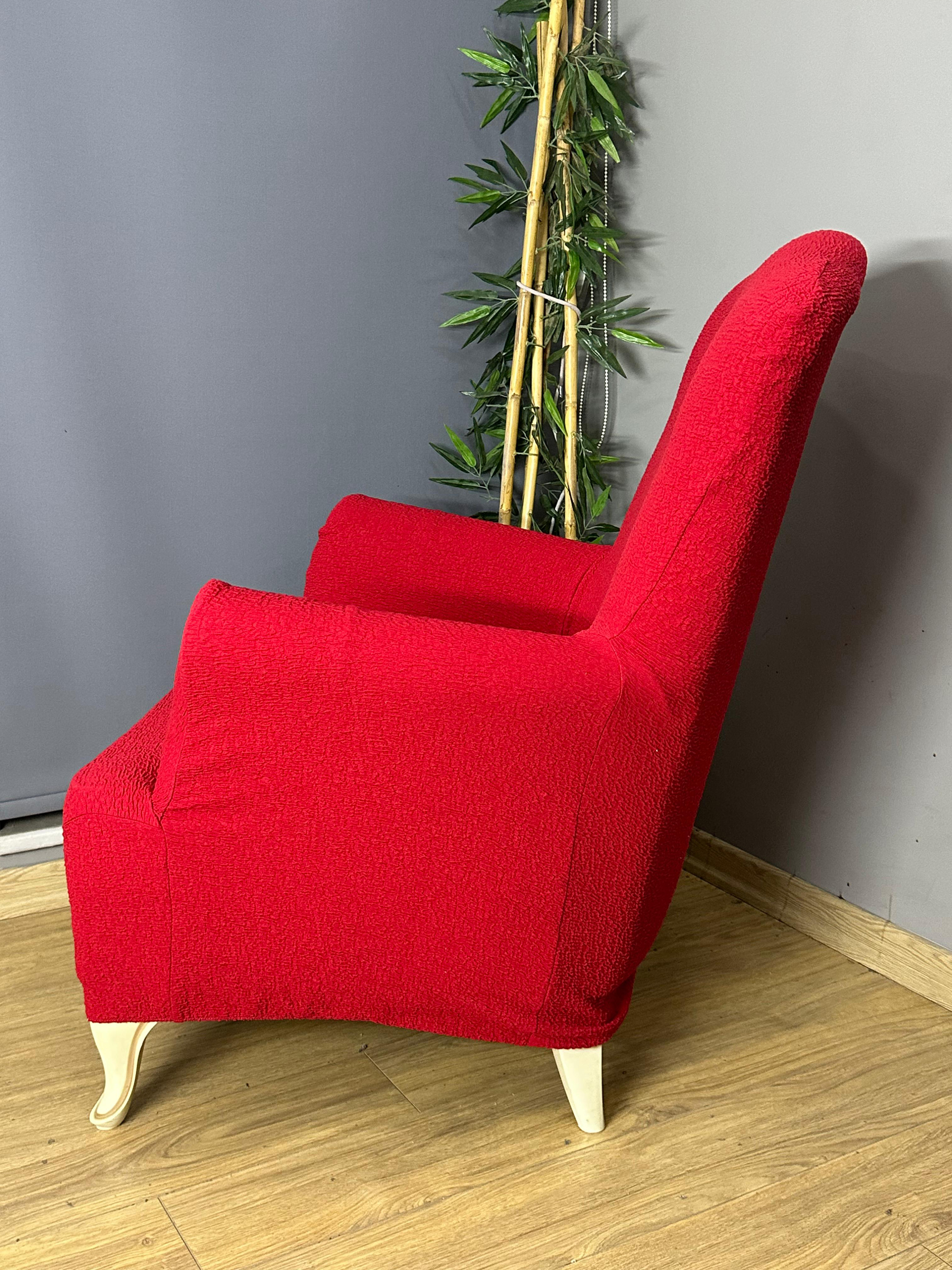 KIRMIZI LUX BOHEM PAMUKLU KUMAŞ SULTAN ÇIKINTILI MODEL KOMPLE GİYDİRME BERJER KILIFI.