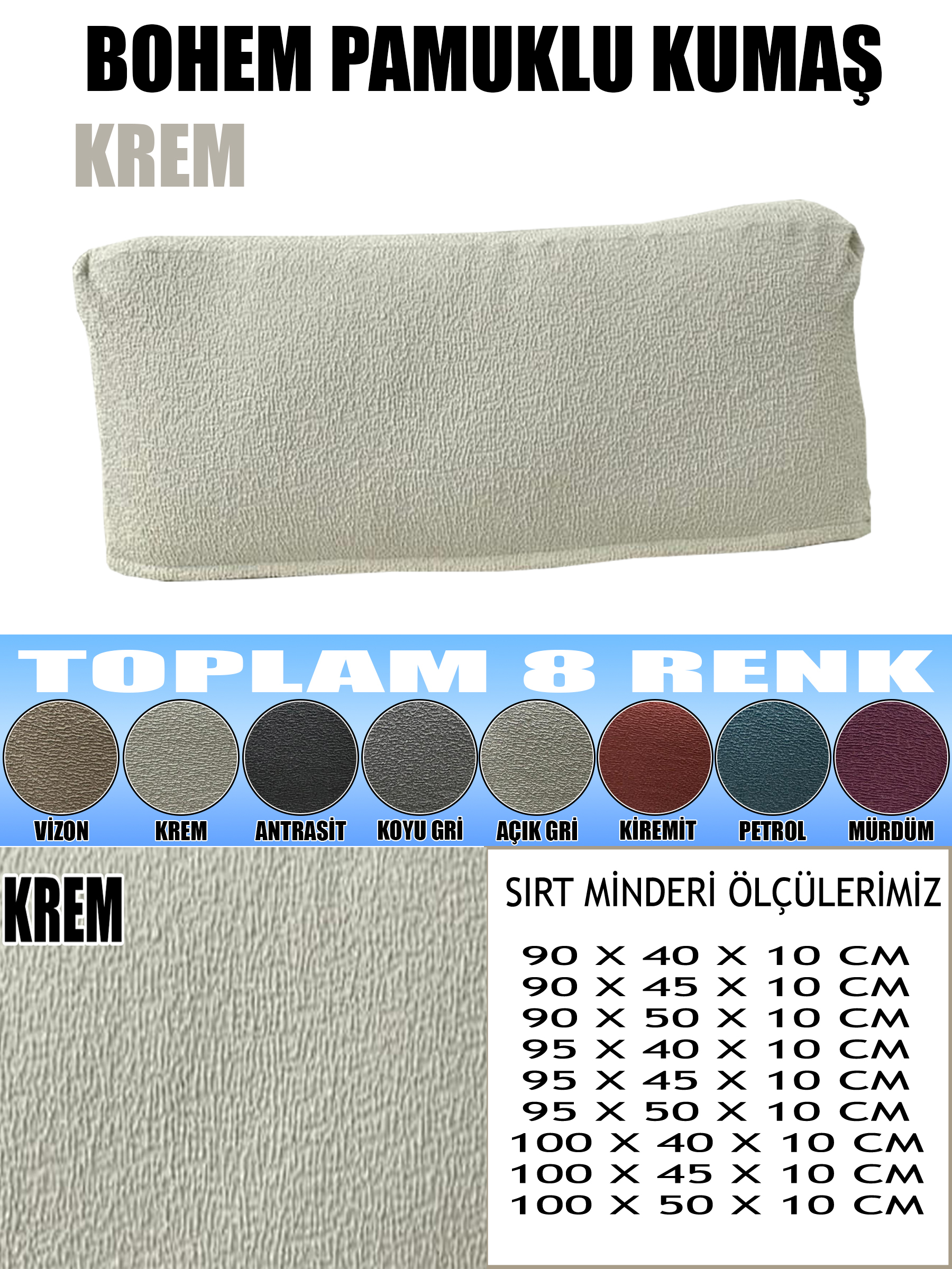 KREM RENK LUX BOHEM PAMUKLU KUMAŞ 2 ADET SIRT MİNDER