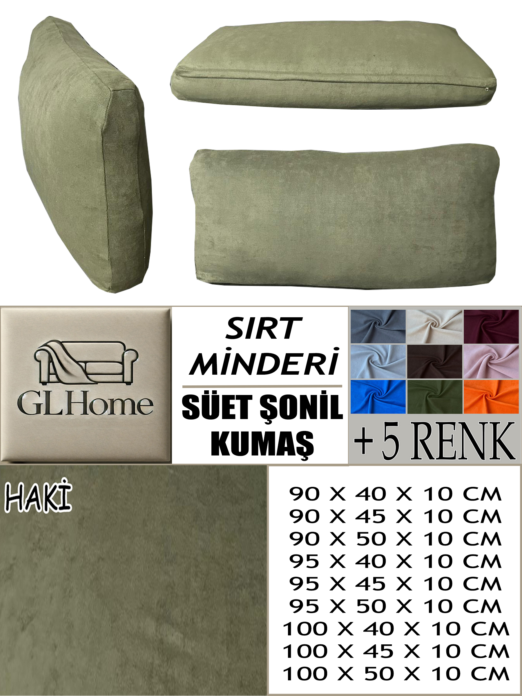 HAKİ RENK SÜET KUMAŞ 2 ADET SIRT MİNDERİ