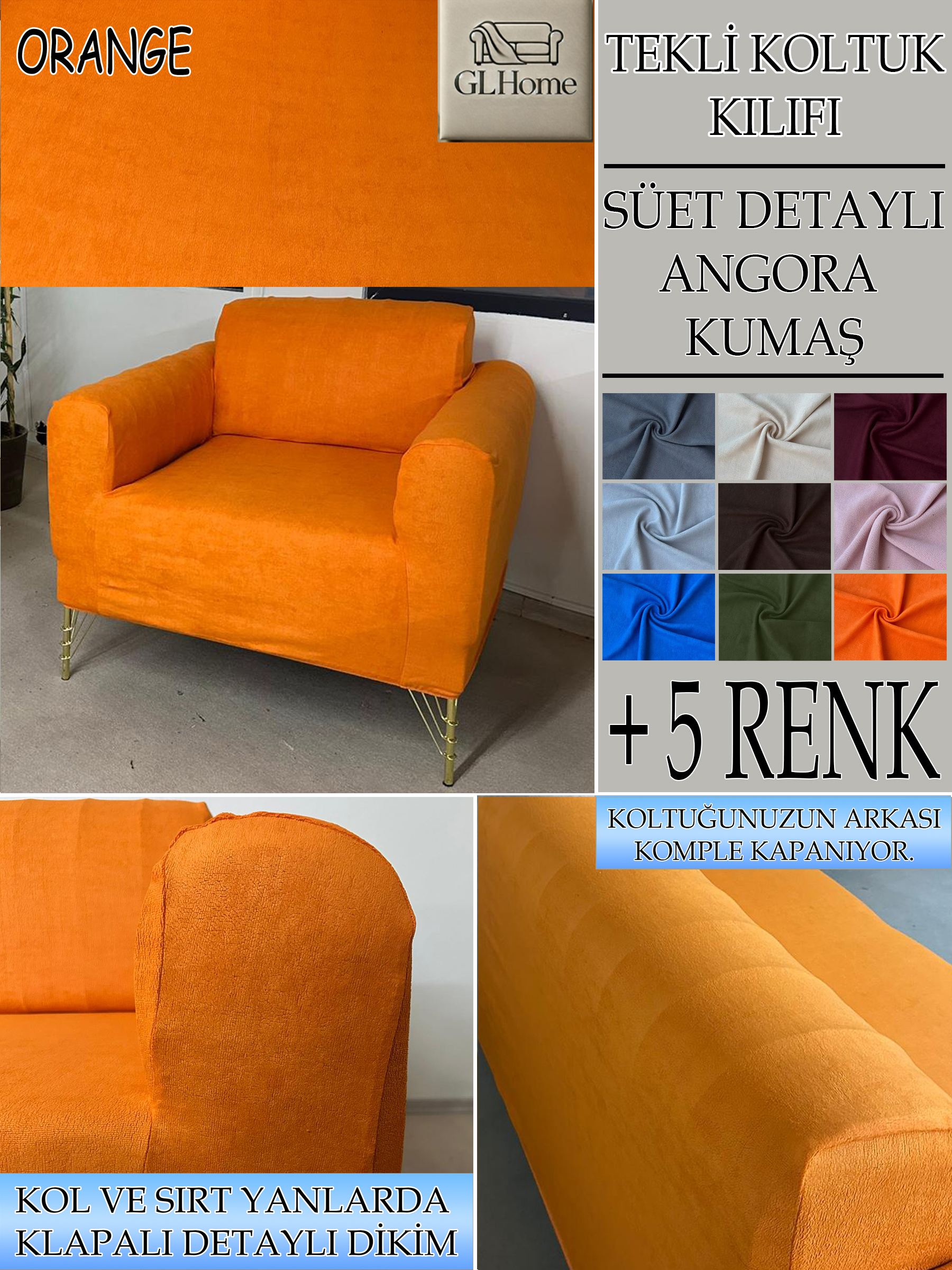 ORANGE SÜET KUMAŞ TEKLİ&BERJER KOMPLE GİYDİRME KOLTUK KILIFI