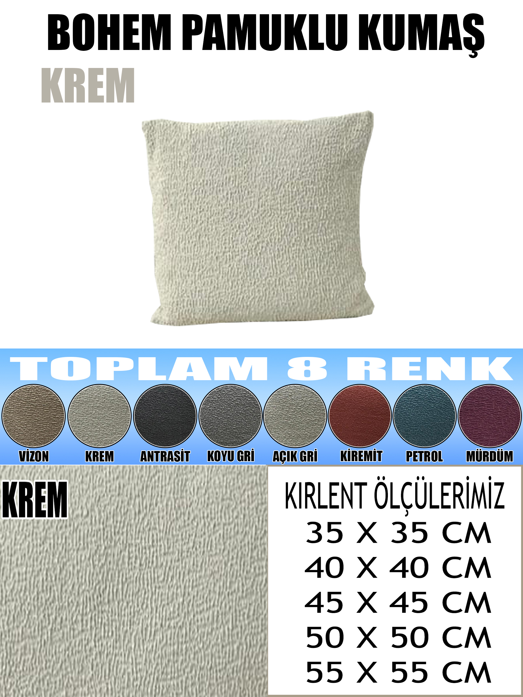 KREM RENK LUX BOHEM PAMUKLU KUMAŞ 2 ADET KİRLENT KILIFI