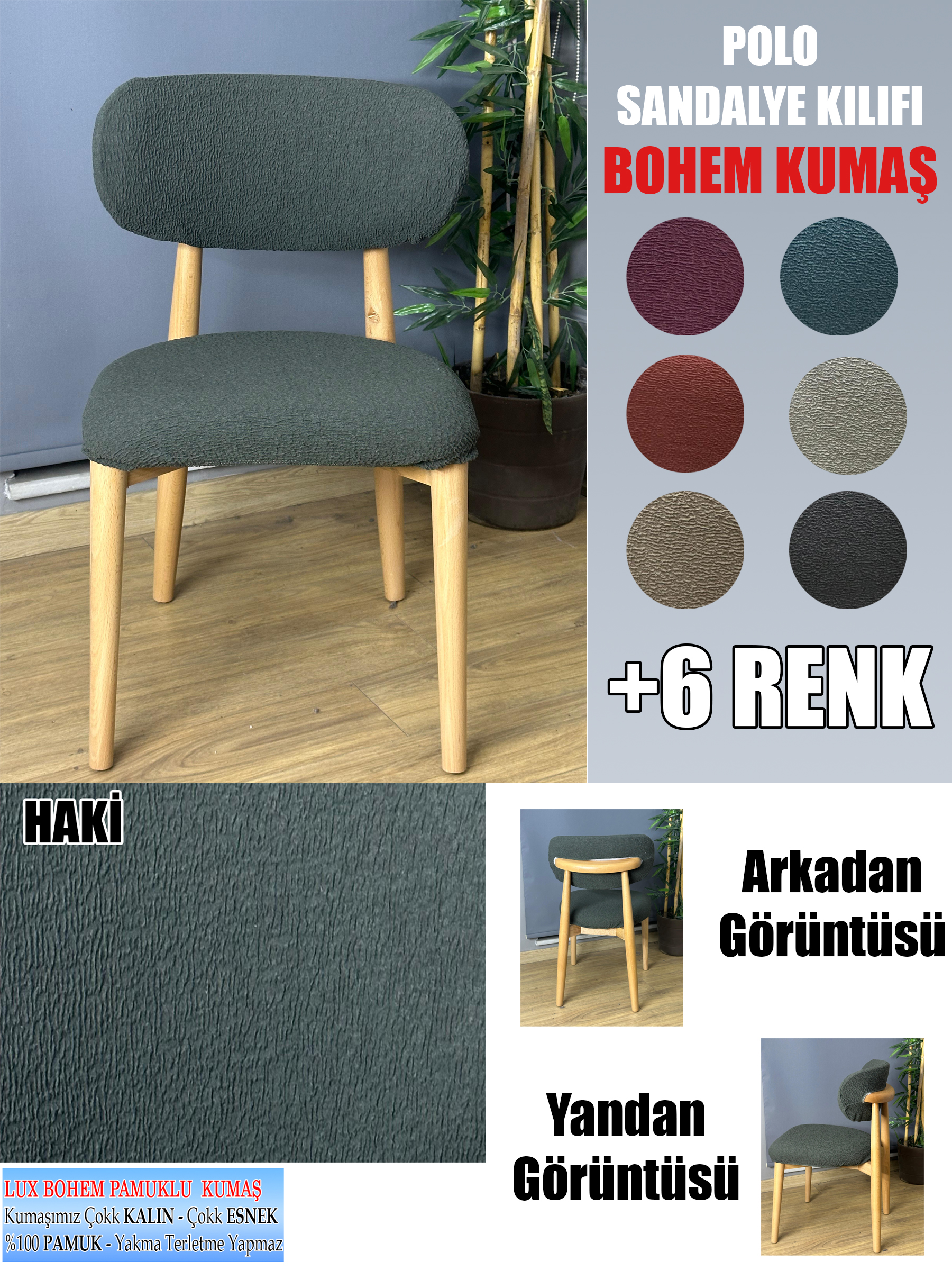 HAKİ POLO SANDALYE KILIFI 4 ADET LÜX BOHEM KUMAŞ ÇOK KALIN %100 PAMUK