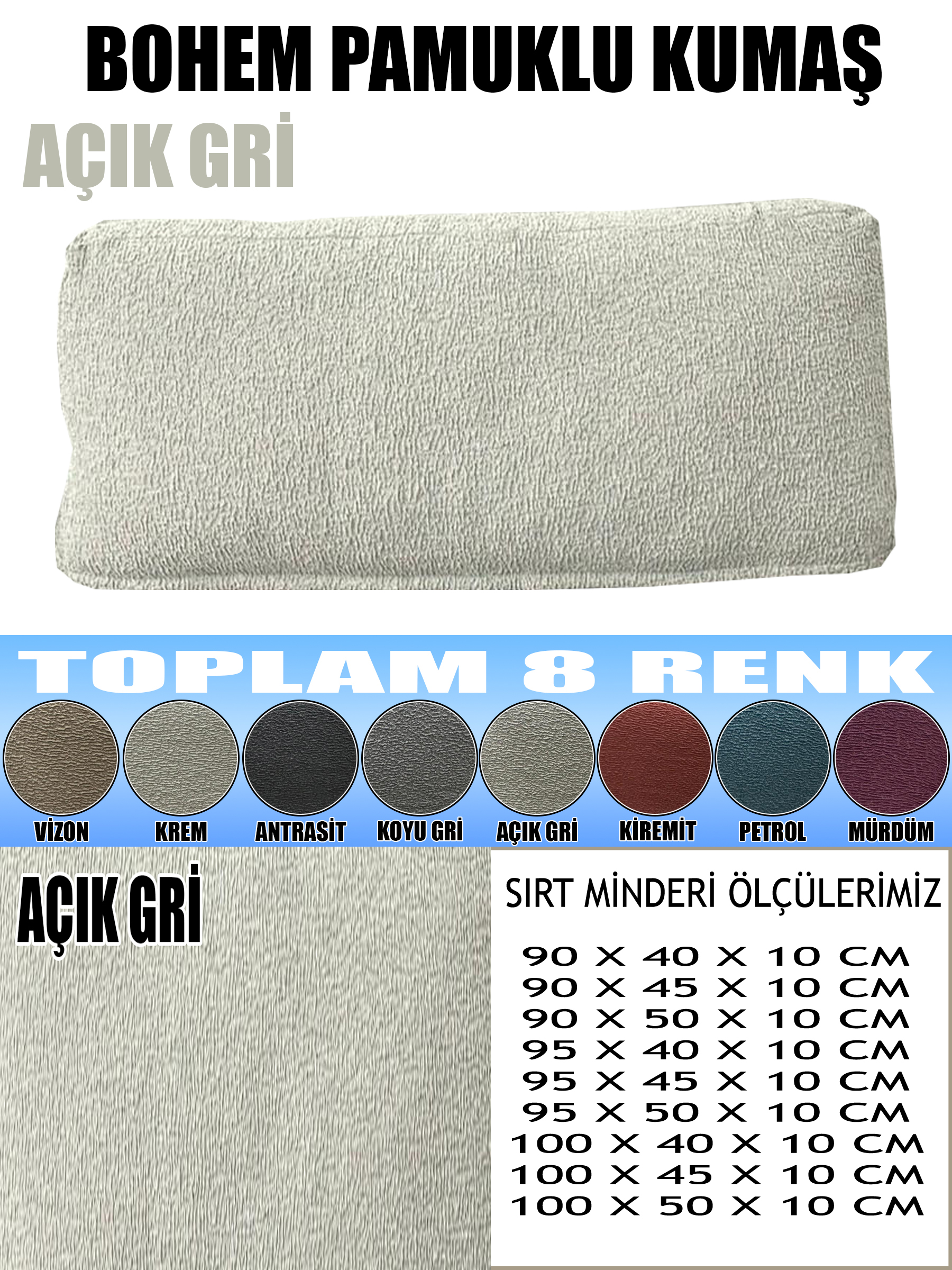 AÇIK GRİ RENK LUX BOHEM PAMUKLU KUMAŞ 2 ADET SIRT MİNDERİ