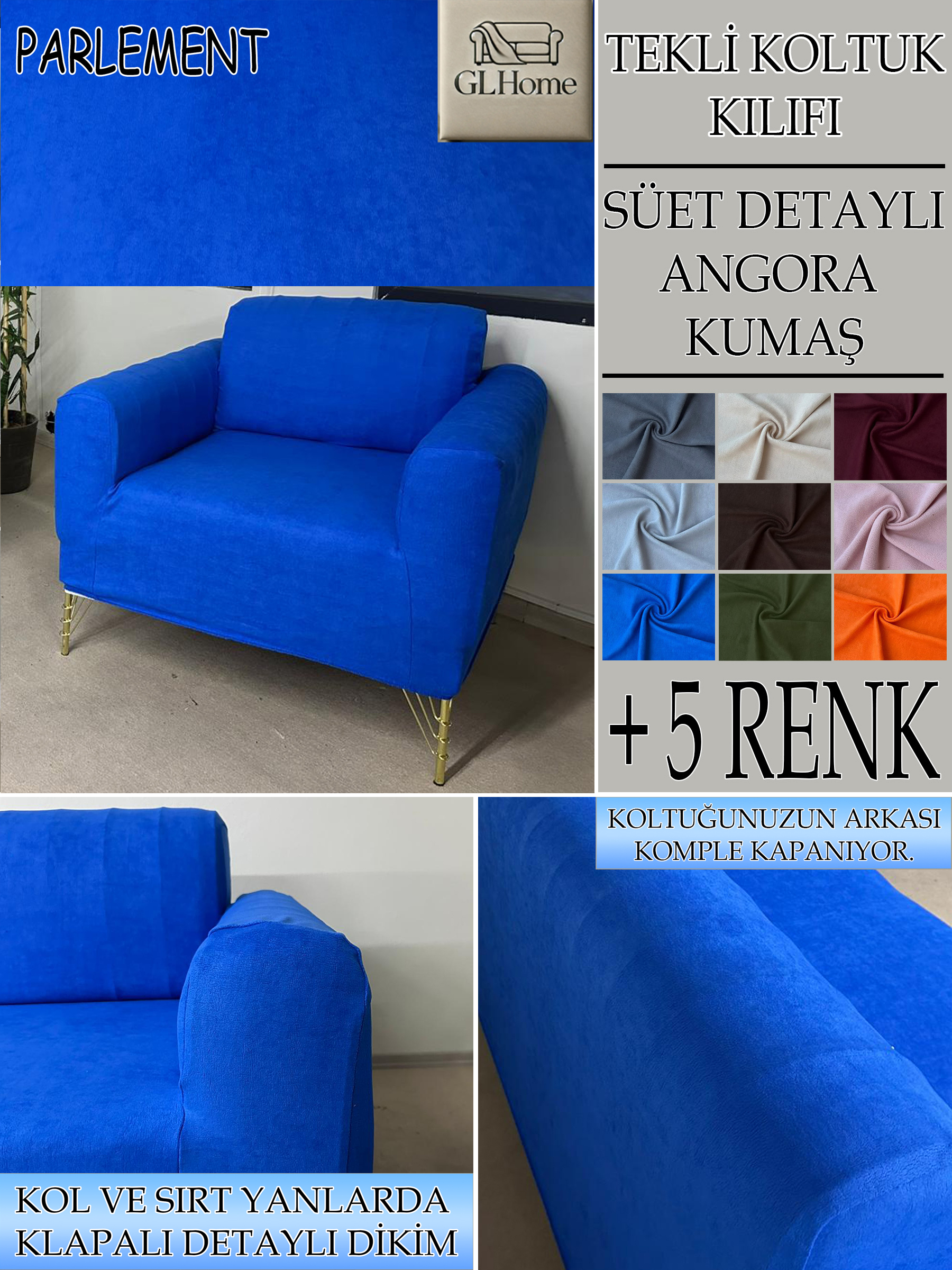 PARLEMENT SÜET KUMAŞ TEKLİ&BERJER KOMPLE GİYDİRME KOLTUK KILIFI