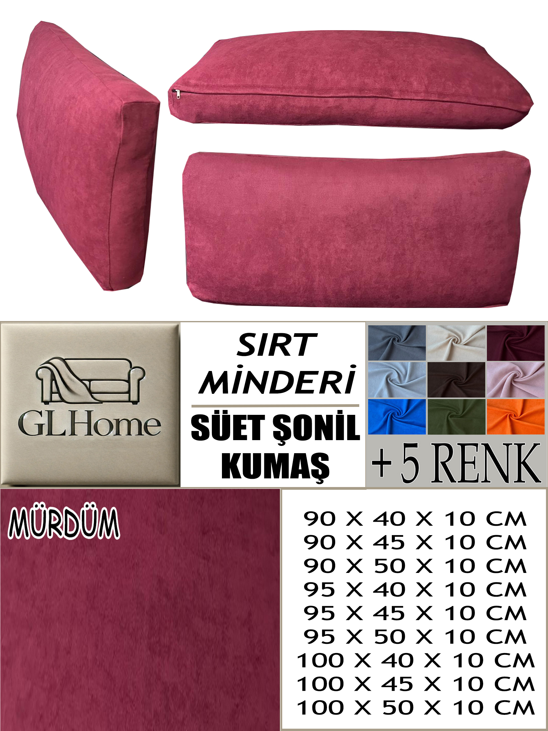 MÜRDÜM RENK SÜET KUMAŞ 2 ADET SIRT MİNDERİ