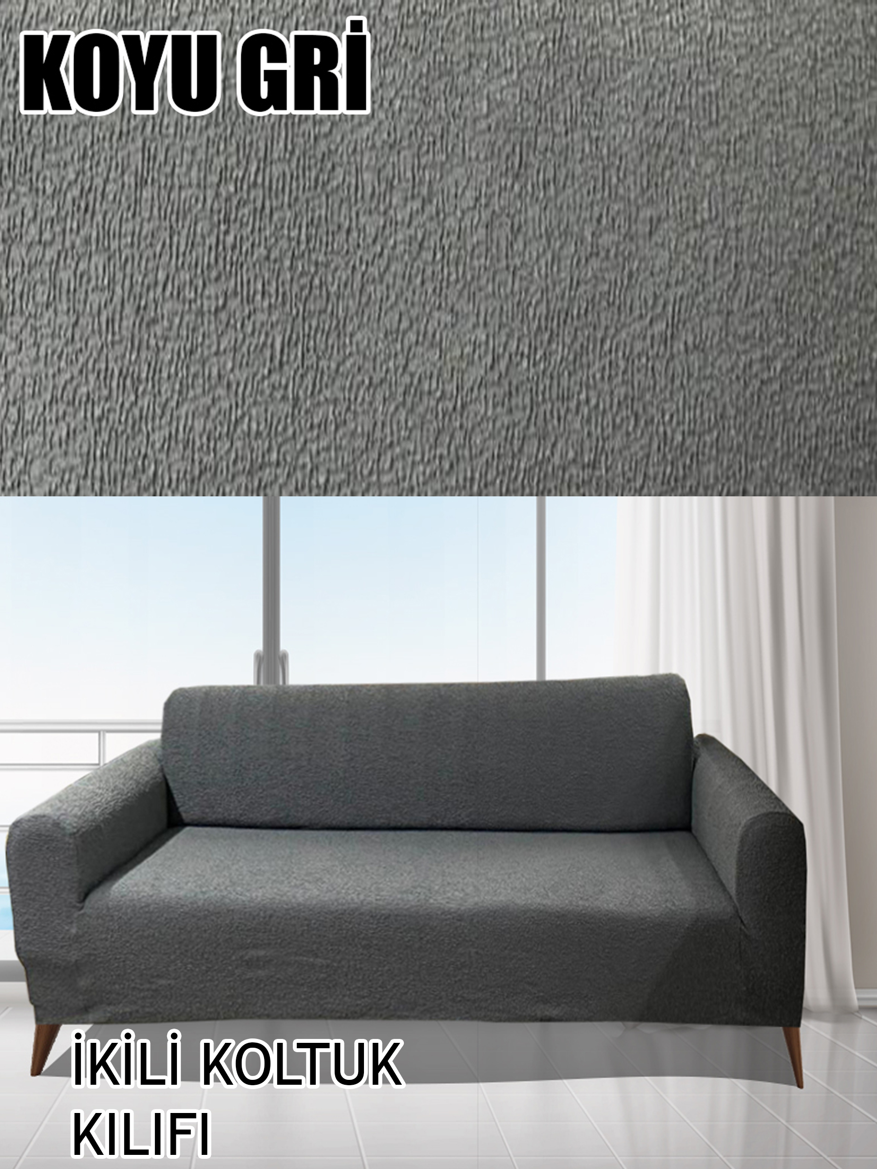 KOYU GRİ LUX BOHEM PAMUKLU KUMAŞ ÇİFT KİŞİLİK KOLTUK KILIFI KOMPLE GİYDİRME KALIN VE DAYANIKLIDIR