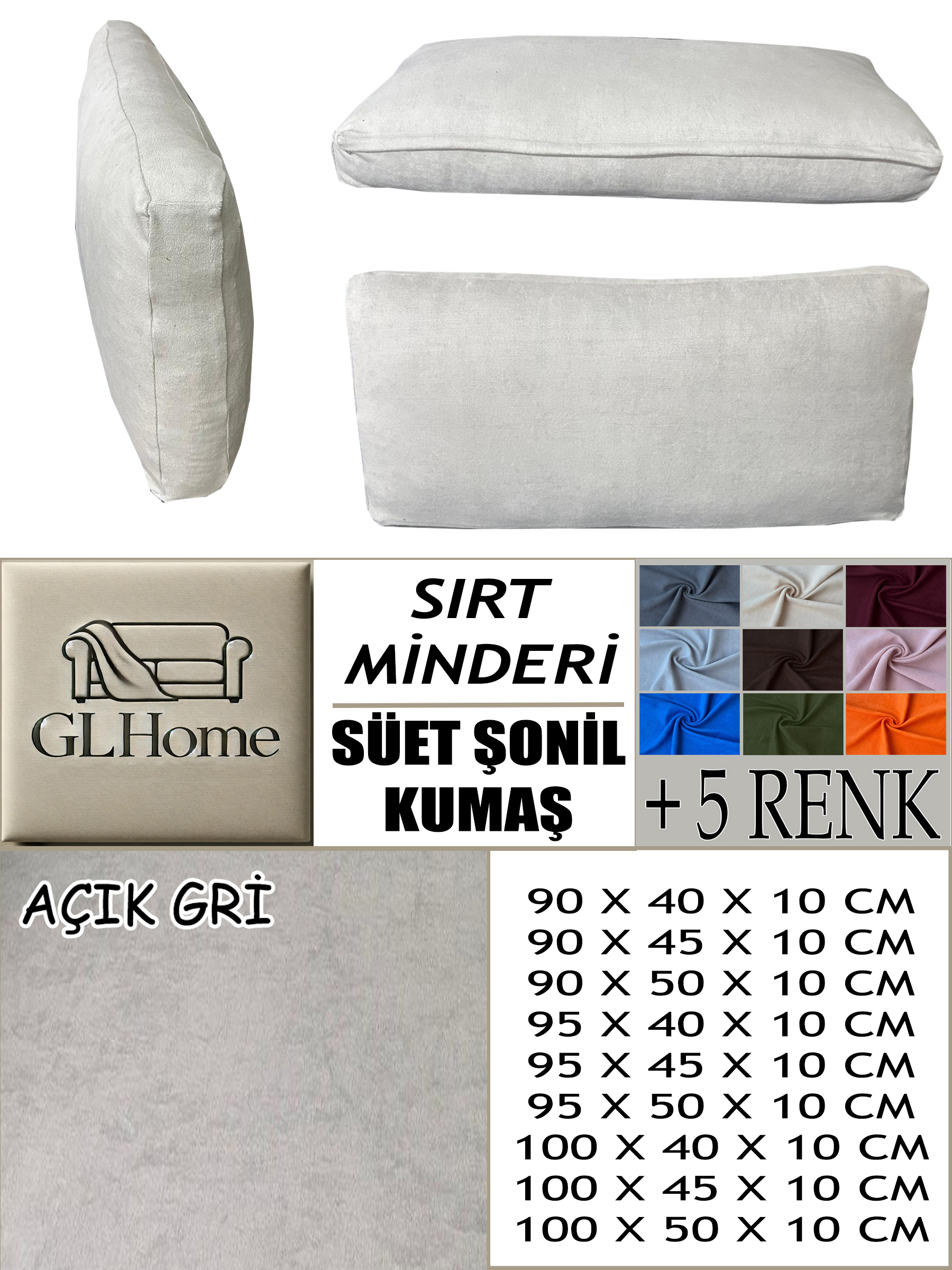 AÇIK GRİ RENK SÜET KUMAŞ 2 ADET SIRT MİNDERİ